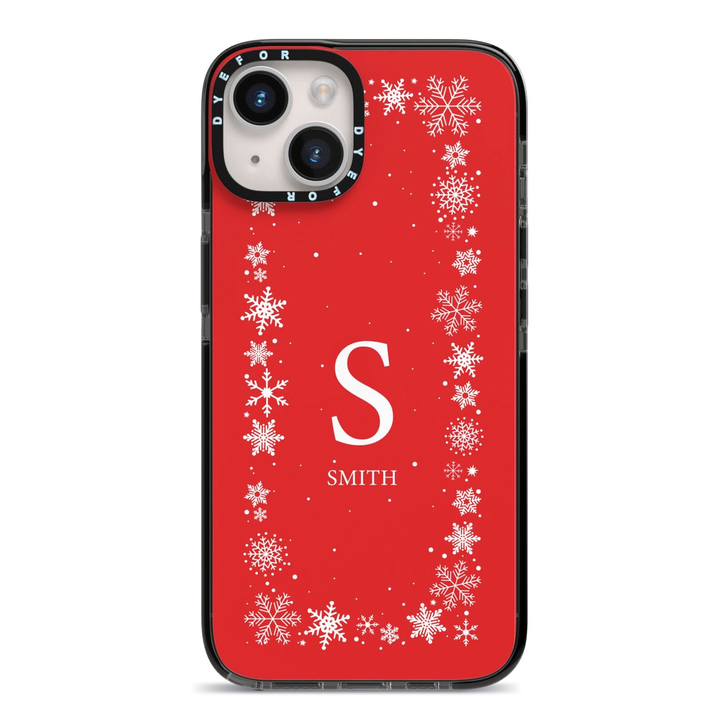 Festive Monogram Personalised iPhone 14 Black Impact Case on Silver phone