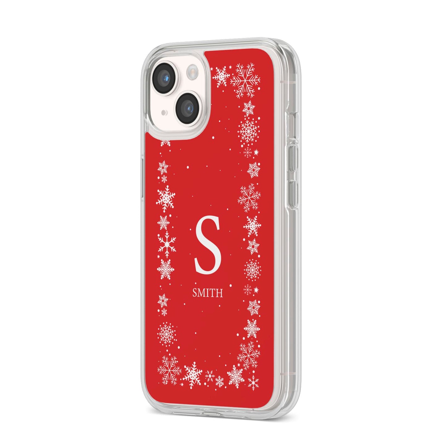 Festive Monogram Personalised iPhone 14 Clear Tough Case Starlight Angled Image