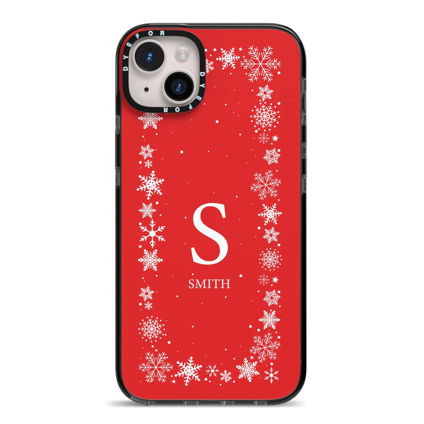 Festive Monogram Personalised iPhone 14 Plus Black Impact Case on Silver phone