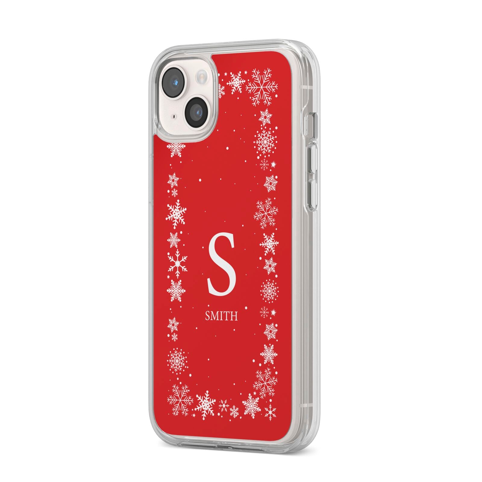 Festive Monogram Personalised iPhone 14 Plus Clear Tough Case Starlight Angled Image