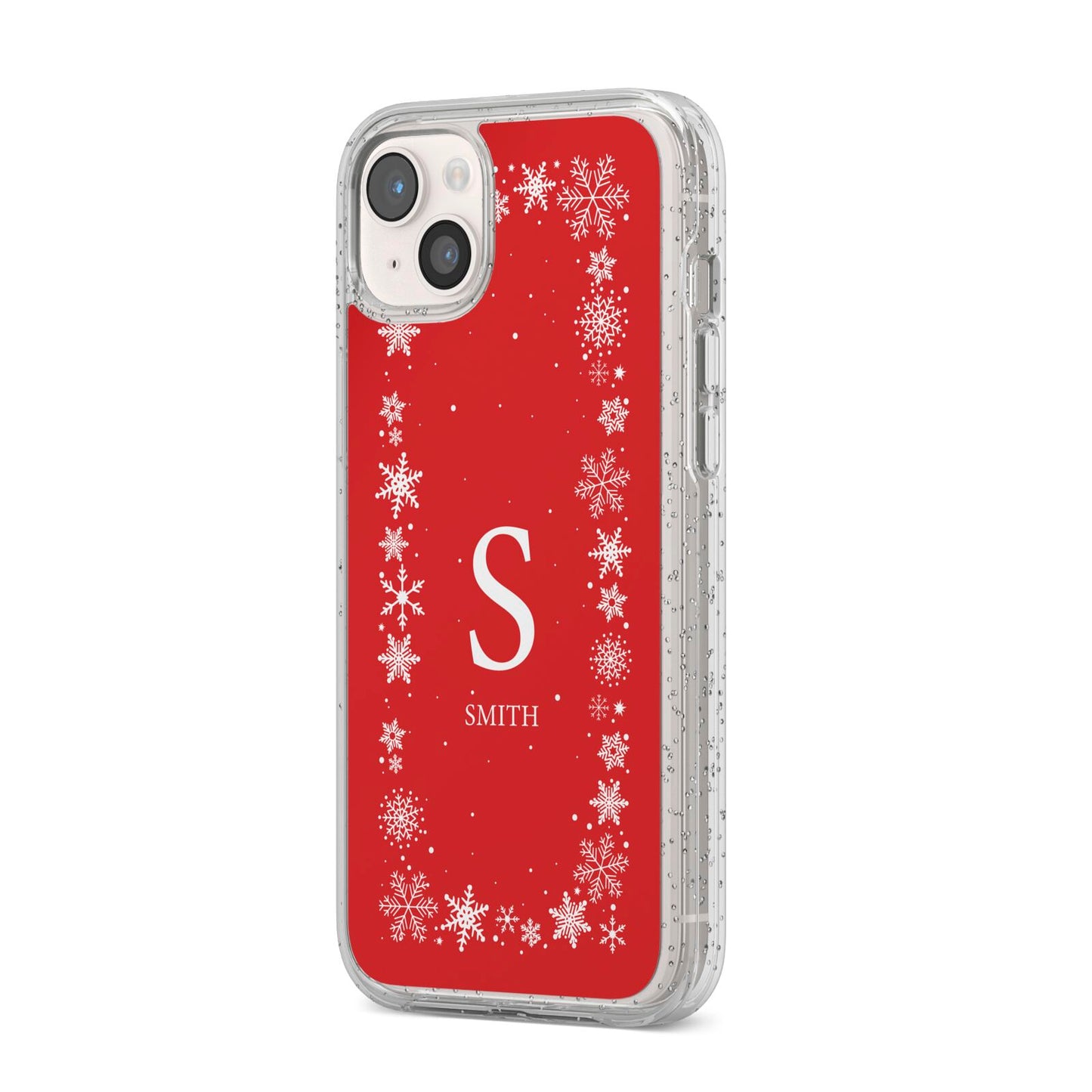 Festive Monogram Personalised iPhone 14 Plus Glitter Tough Case Starlight Angled Image