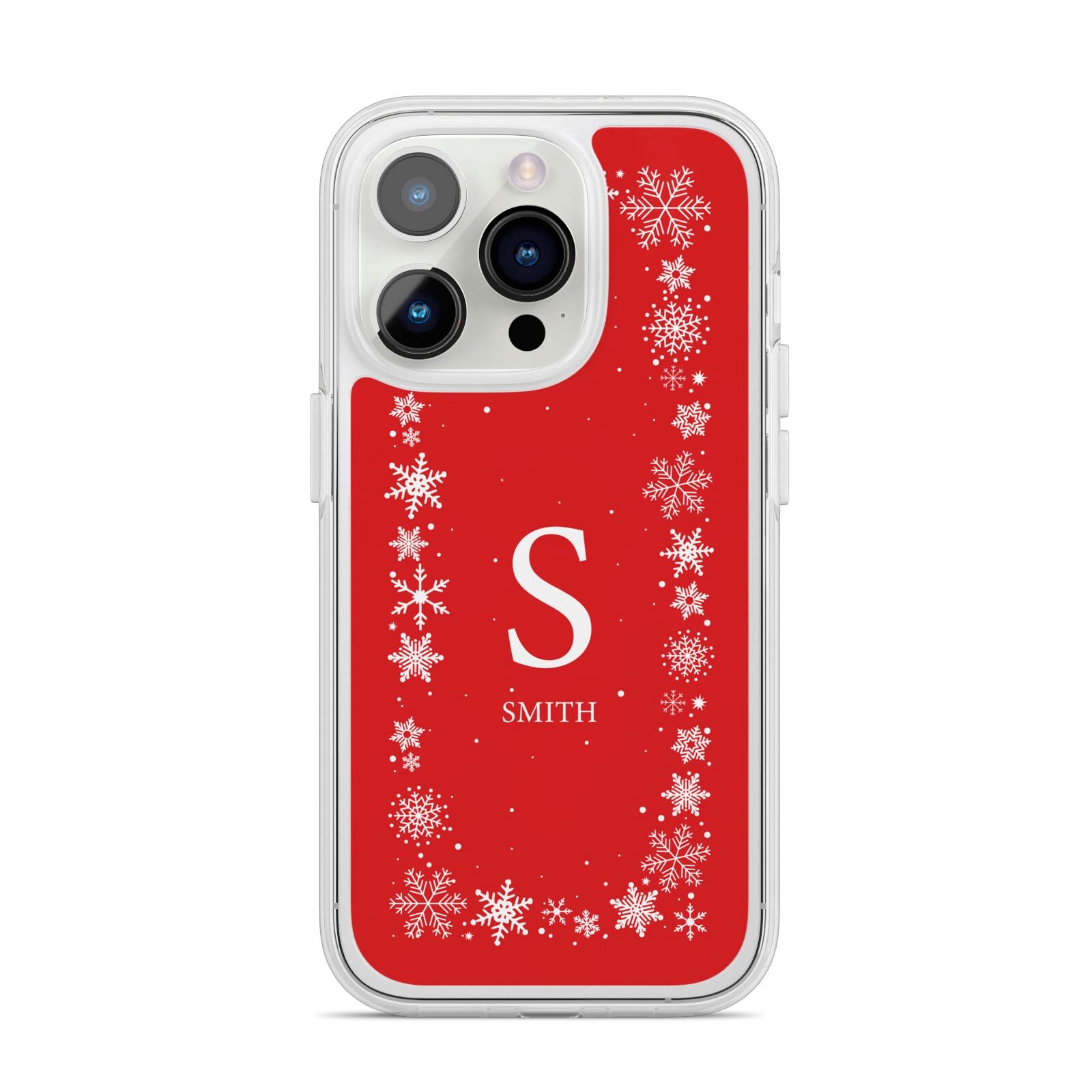 Festive Monogram Personalised iPhone 14 Pro Clear Tough Case Silver