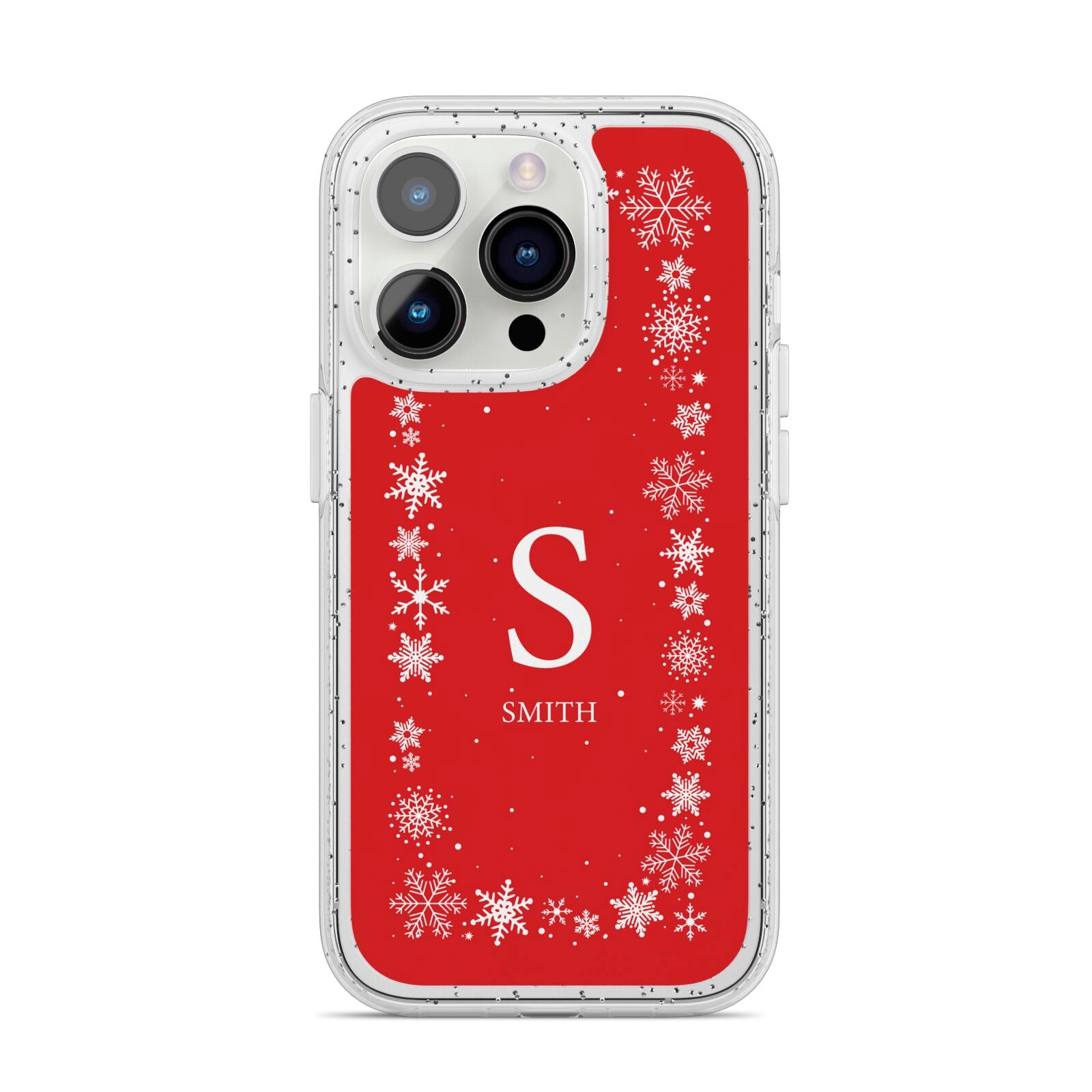 Festive Monogram Personalised iPhone 14 Pro Glitter Tough Case Silver