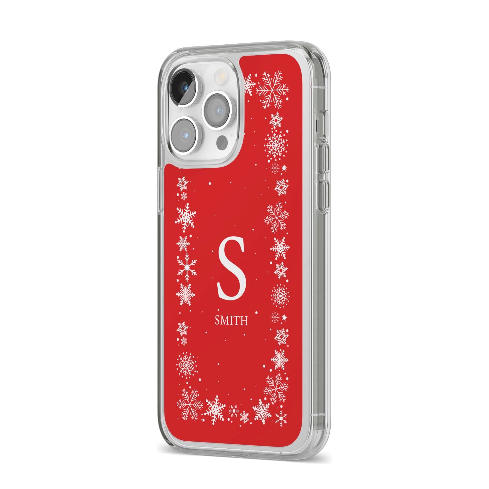 Festive Monogram Personalised iPhone 14 Pro Max Clear Tough Case Silver Angled Image