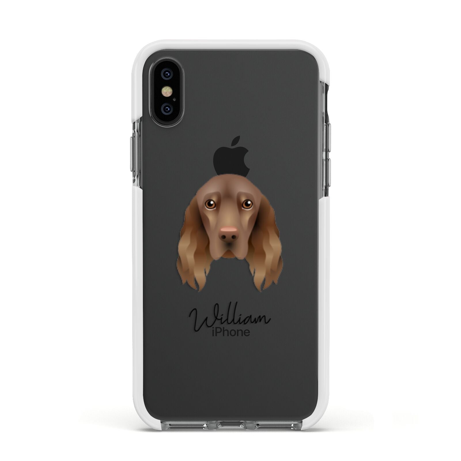 Field Spaniel Personalised Apple iPhone Xs Impact Case White Edge on Black Phone