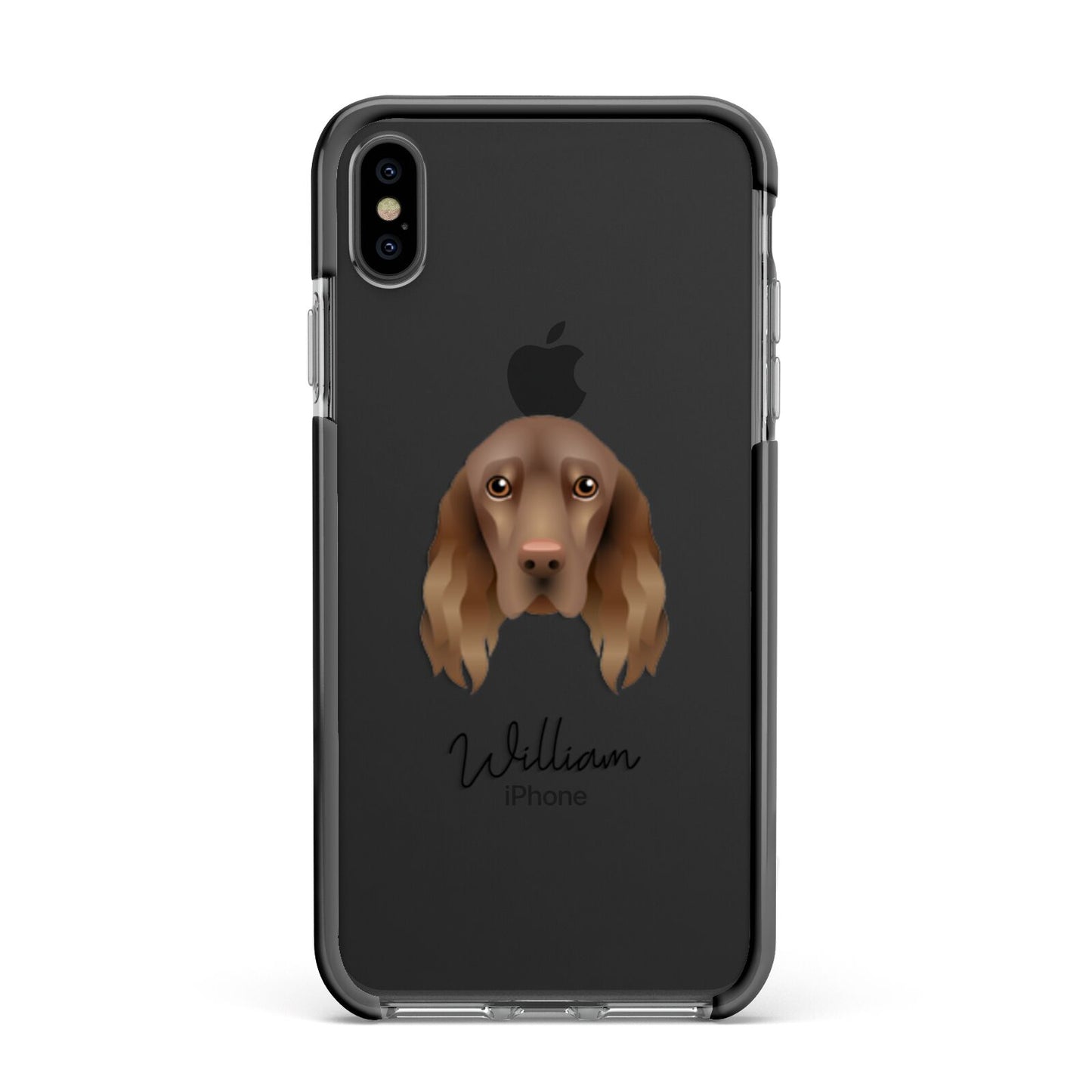 Field Spaniel Personalised Apple iPhone Xs Max Impact Case Black Edge on Black Phone