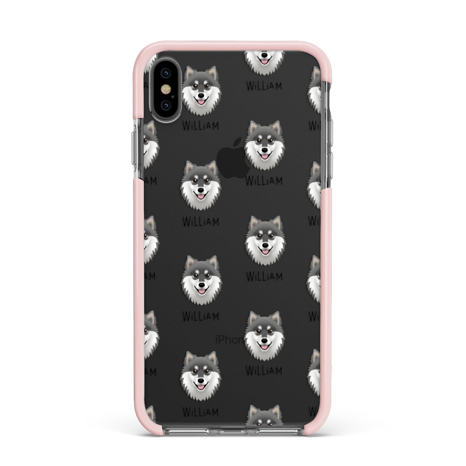 Finnish Lapphund Icon with Name Apple iPhone Xs Max Impact Case Pink Edge on Black Phone