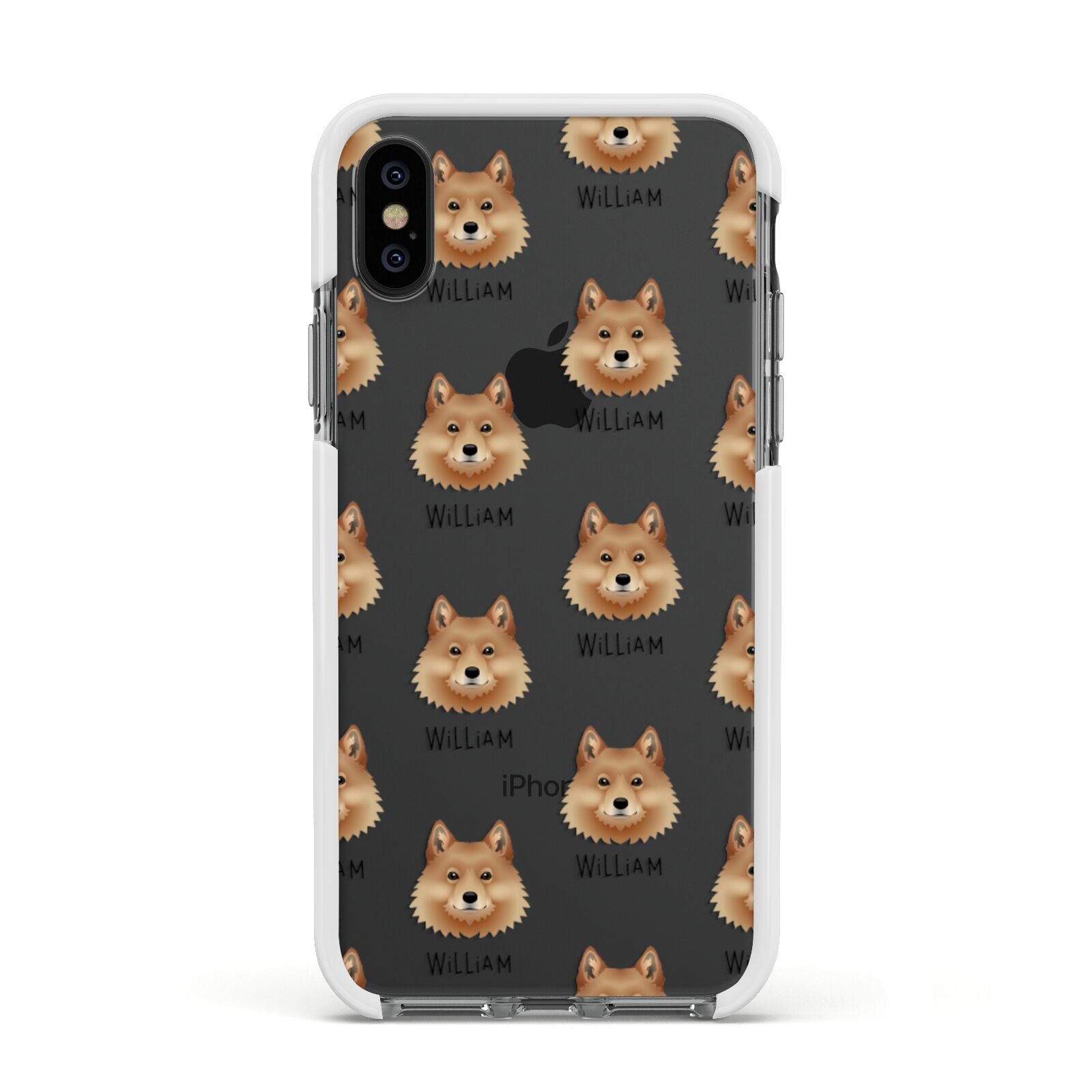 Finnish Spitz Icon with Name Apple iPhone Xs Impact Case White Edge on Black Phone