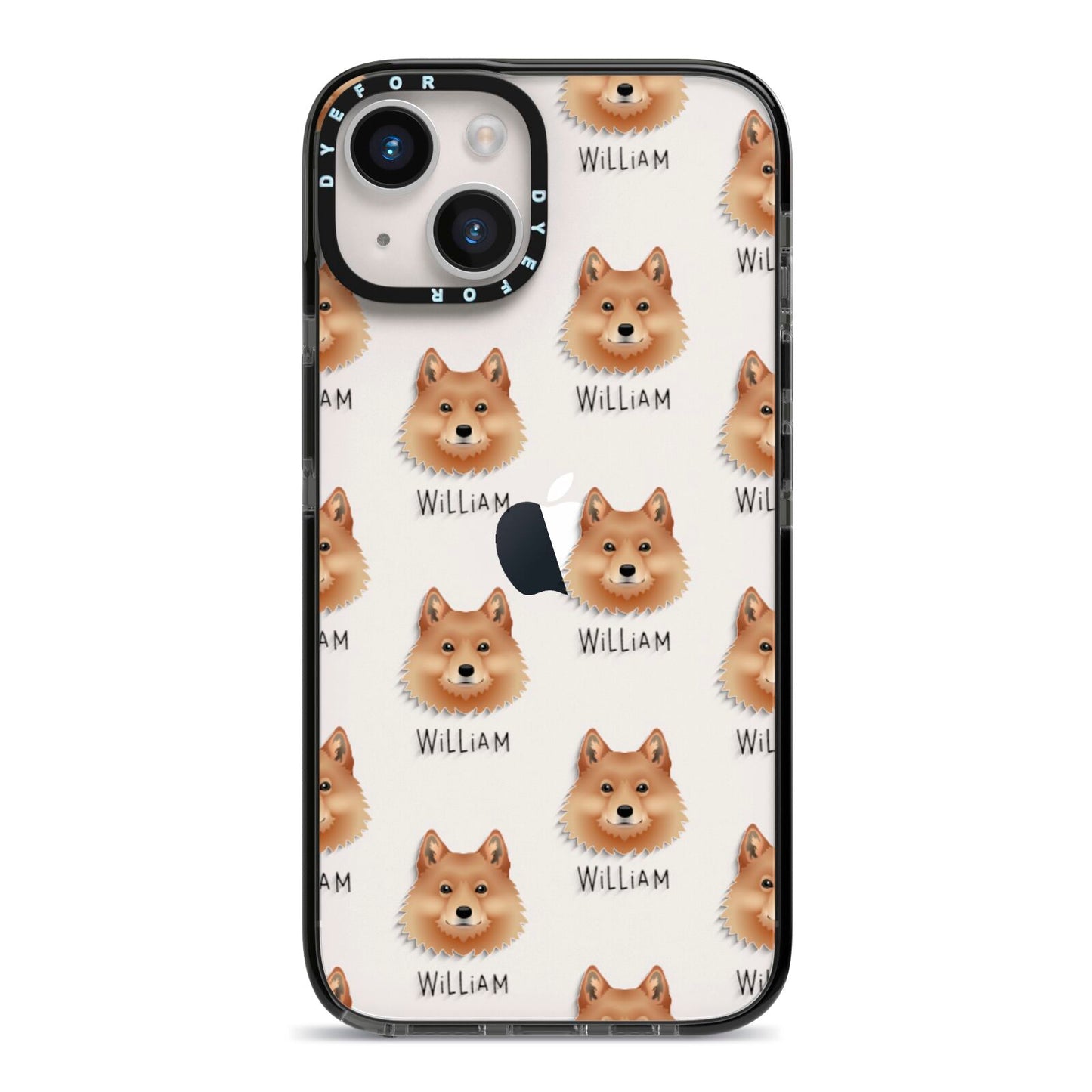 Finnish Spitz Icon with Name iPhone 14 Black Impact Case on Silver phone
