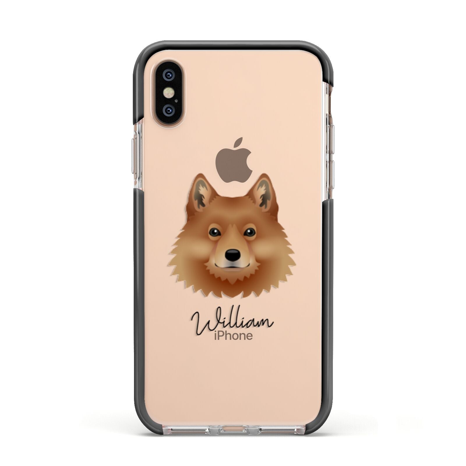 Finnish Spitz Personalised Apple iPhone Xs Impact Case Black Edge on Gold Phone