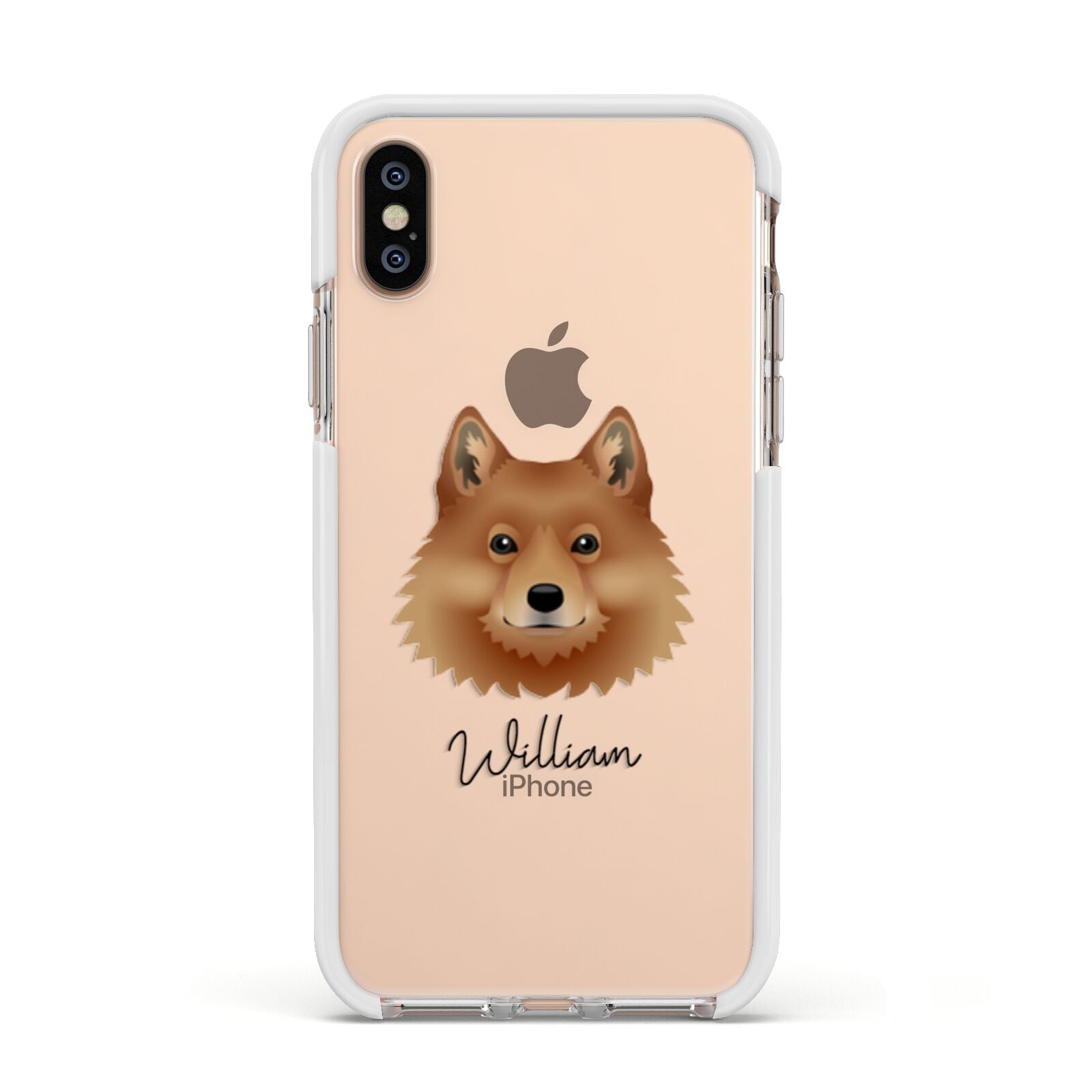 Finnish Spitz Personalised Apple iPhone Xs Impact Case White Edge on Gold Phone