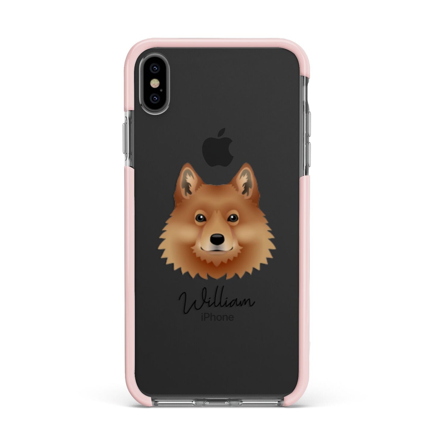 Finnish Spitz Personalised Apple iPhone Xs Max Impact Case Pink Edge on Black Phone