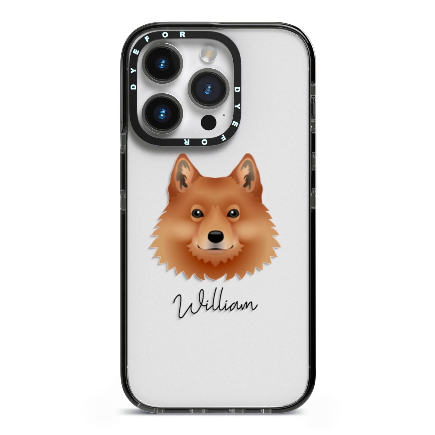 Finnish Spitz Personalised iPhone 14 Pro Black Impact Case on Silver phone