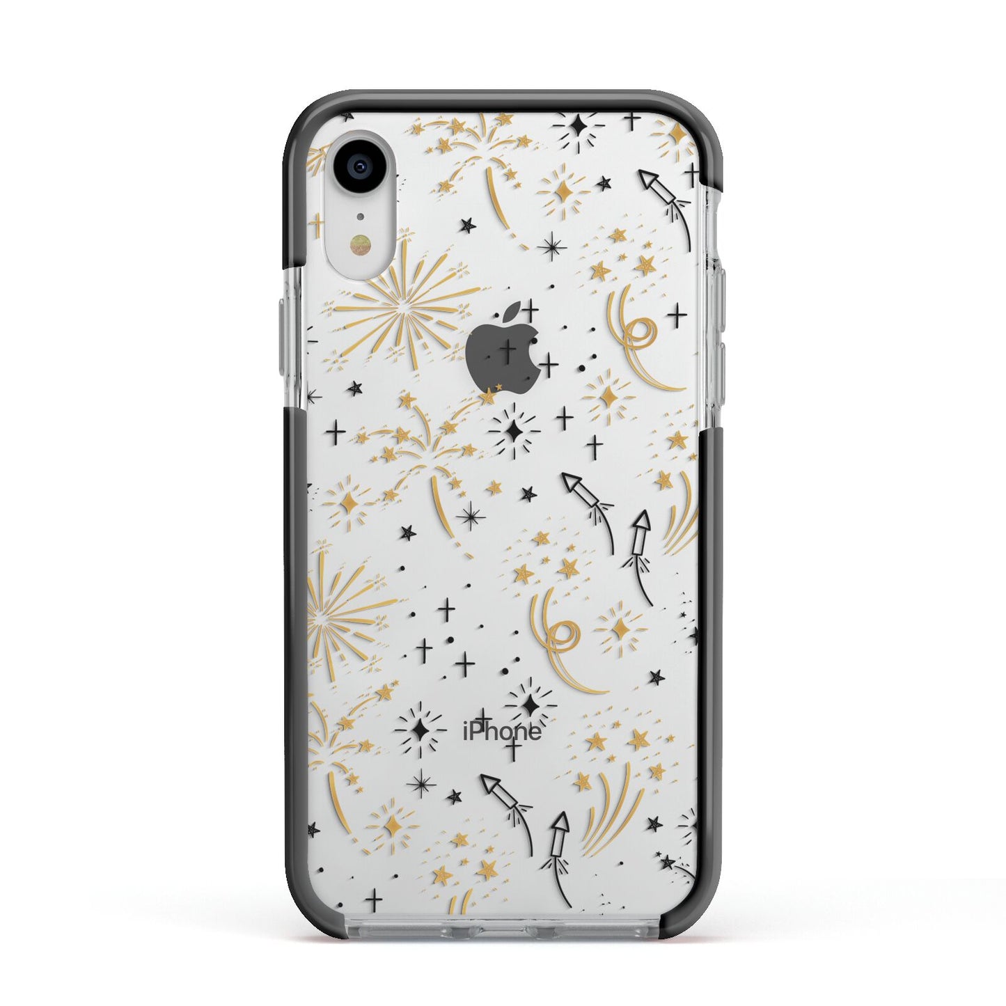 Firework Apple iPhone XR Impact Case Black Edge on Silver Phone