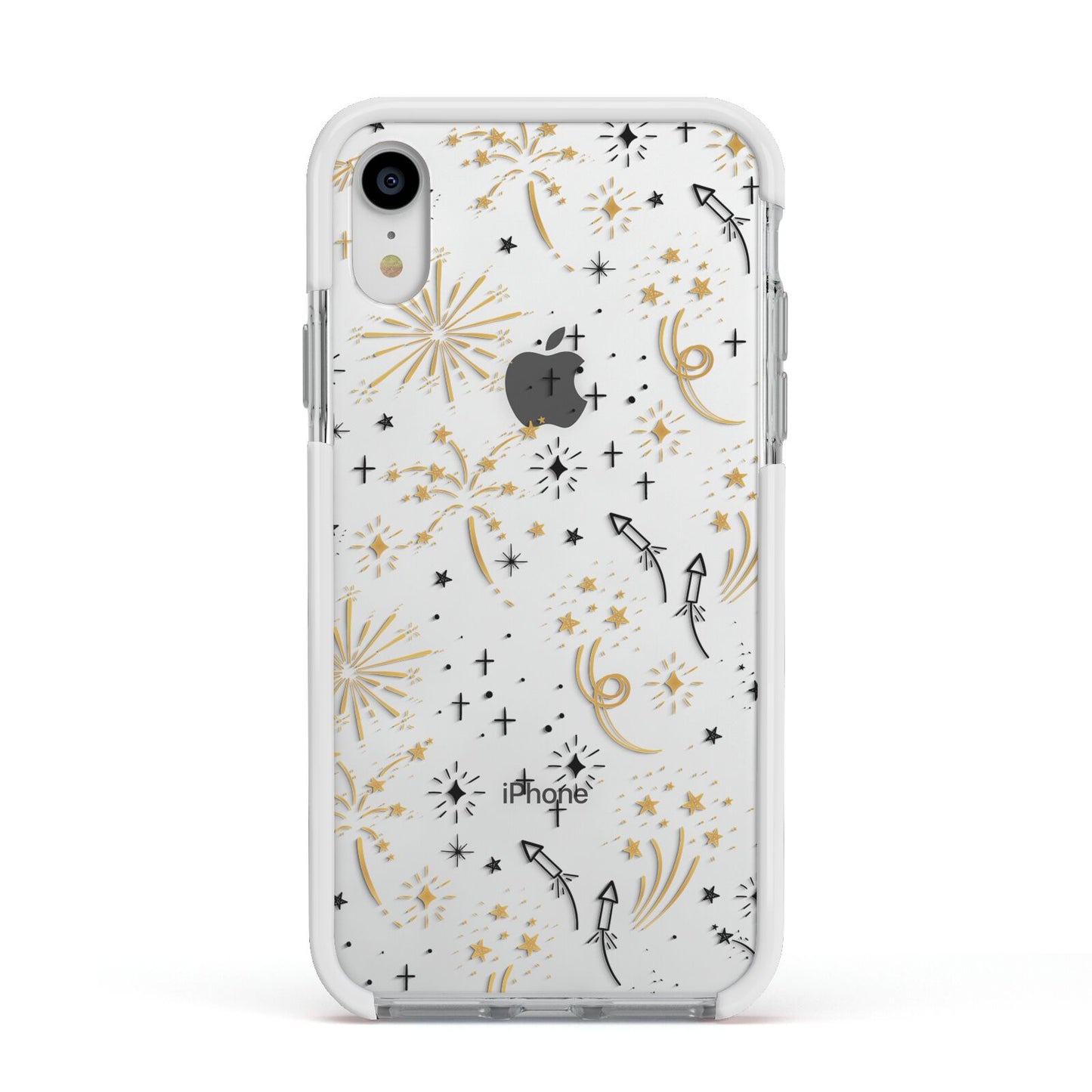 Firework Apple iPhone XR Impact Case White Edge on Silver Phone