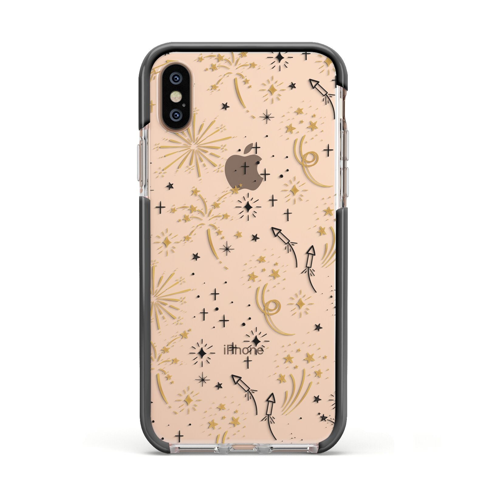 Firework Apple iPhone Xs Impact Case Black Edge on Gold Phone