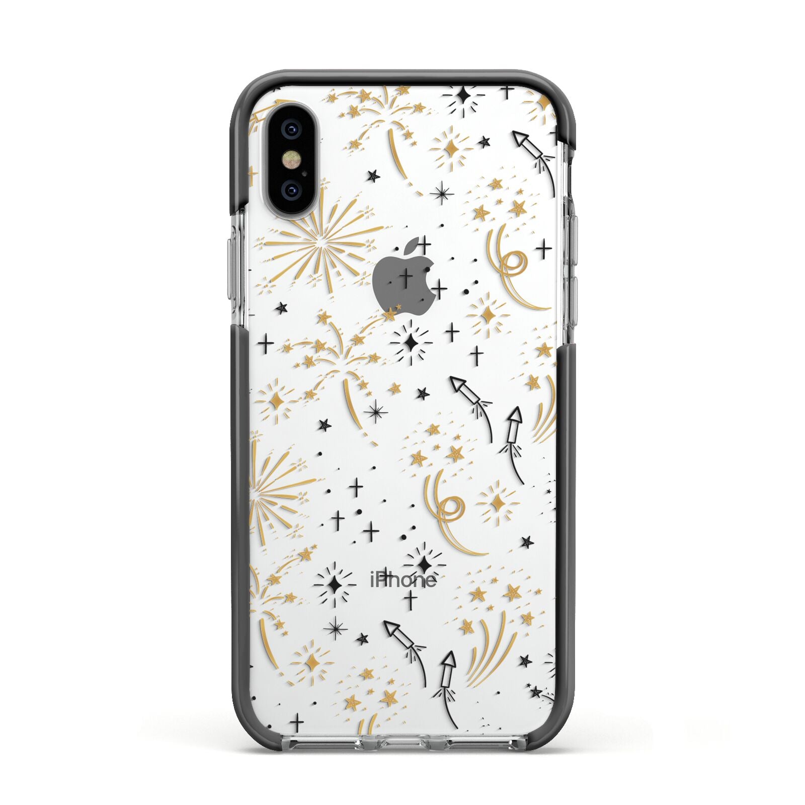 Firework Apple iPhone Xs Impact Case Black Edge on Silver Phone