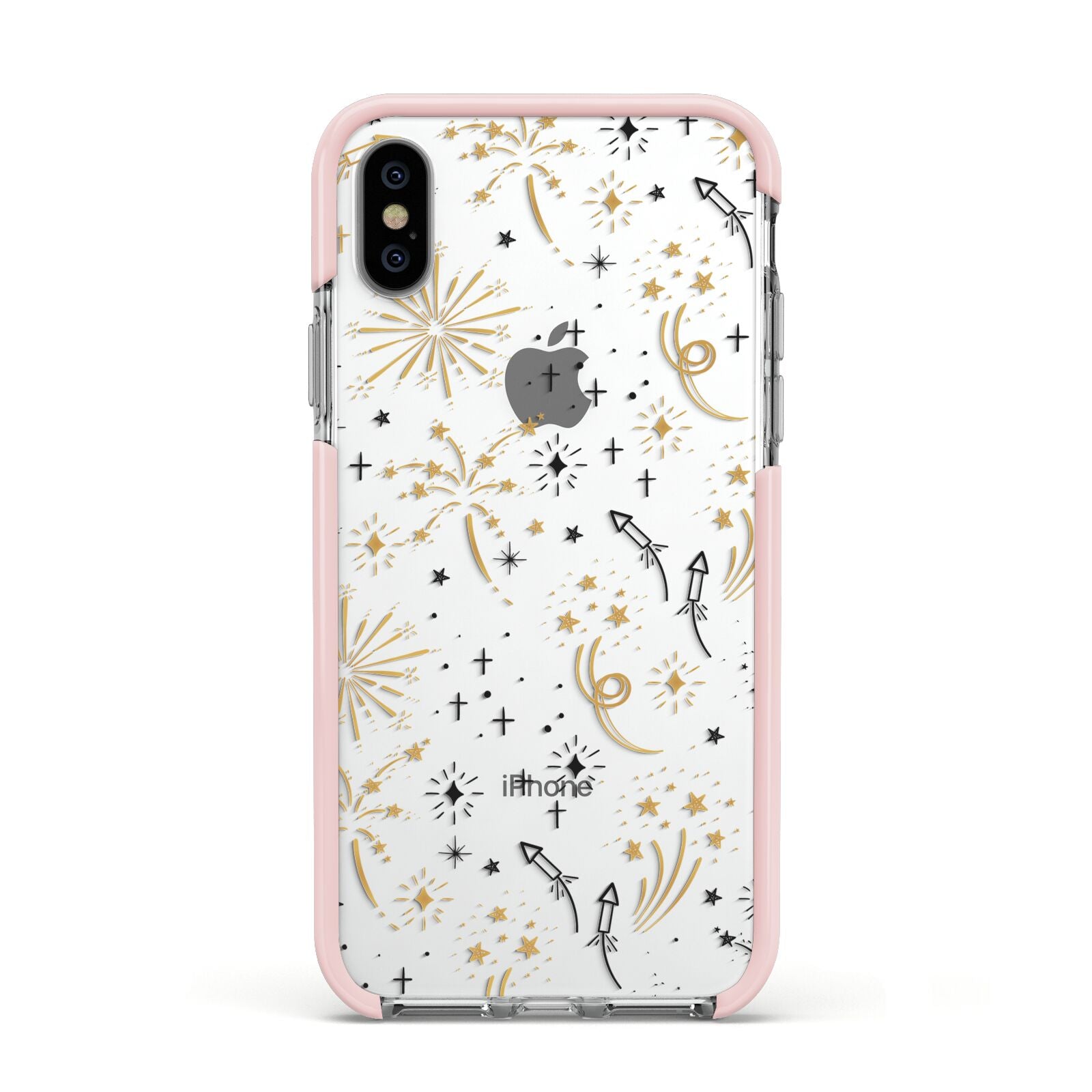 Firework Apple iPhone Xs Impact Case Pink Edge on Silver Phone