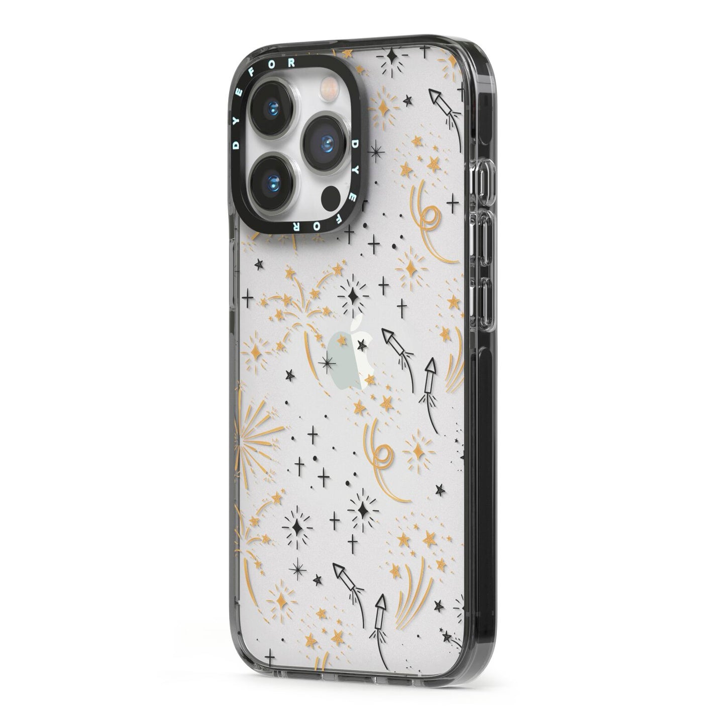 Firework iPhone 13 Pro Black Impact Case Side Angle on Silver phone