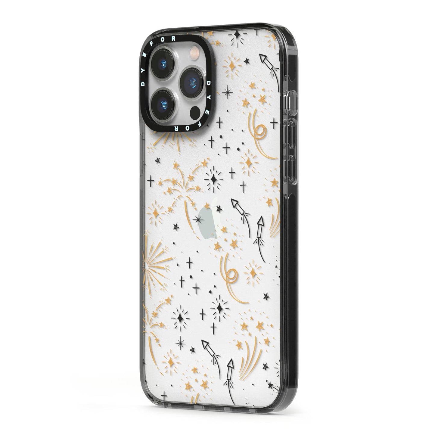 Firework iPhone 13 Pro Max Black Impact Case Side Angle on Silver phone