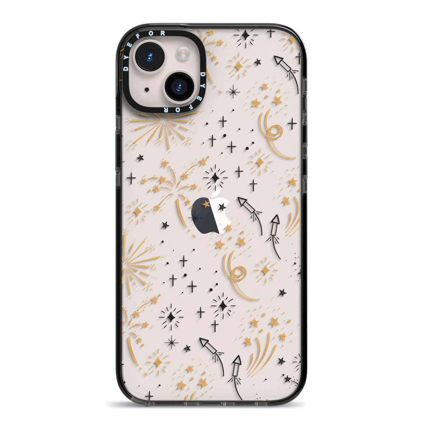 Firework iPhone 14 Plus Black Impact Case on Silver phone