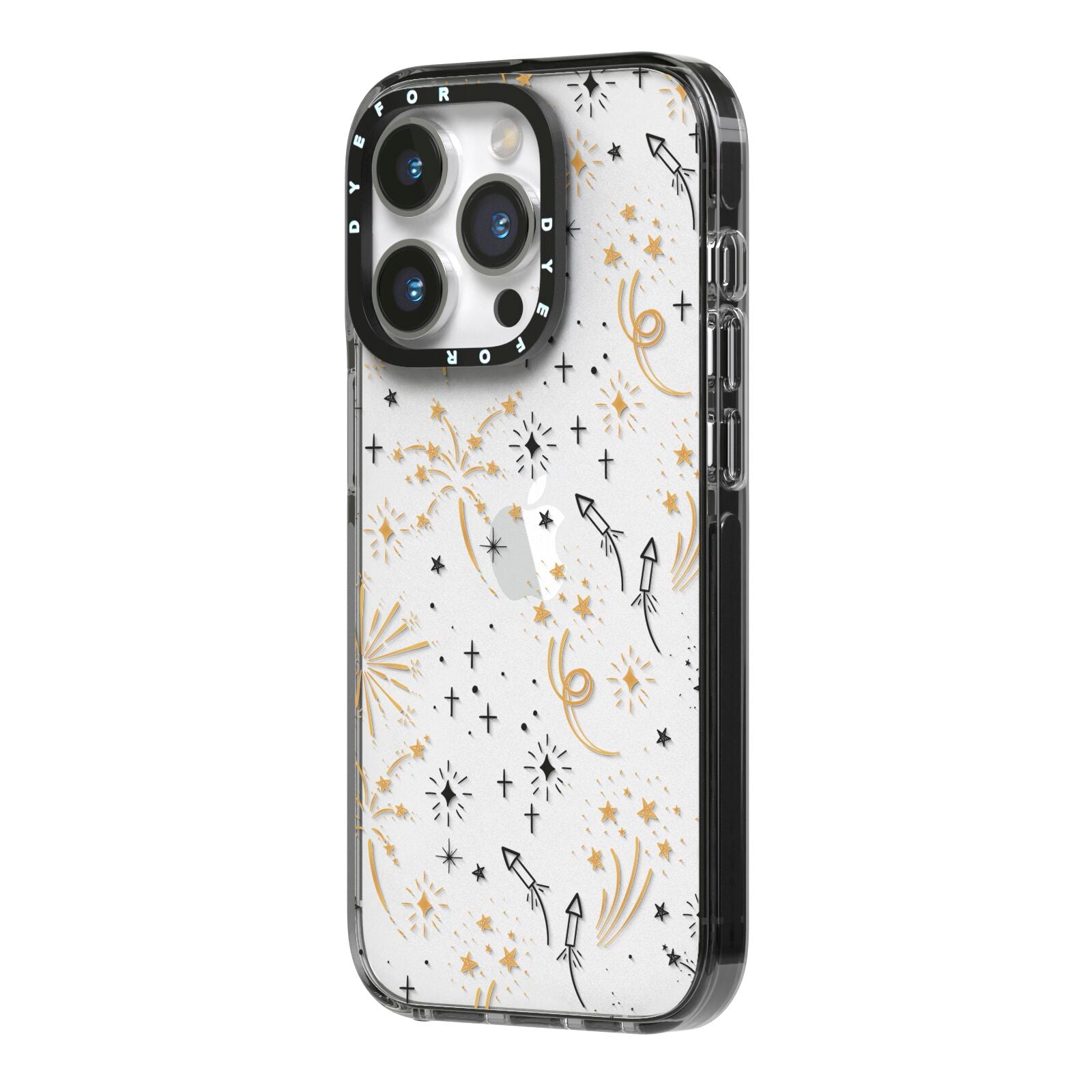 Firework iPhone 14 Pro Black Impact Case Side Angle on Silver phone