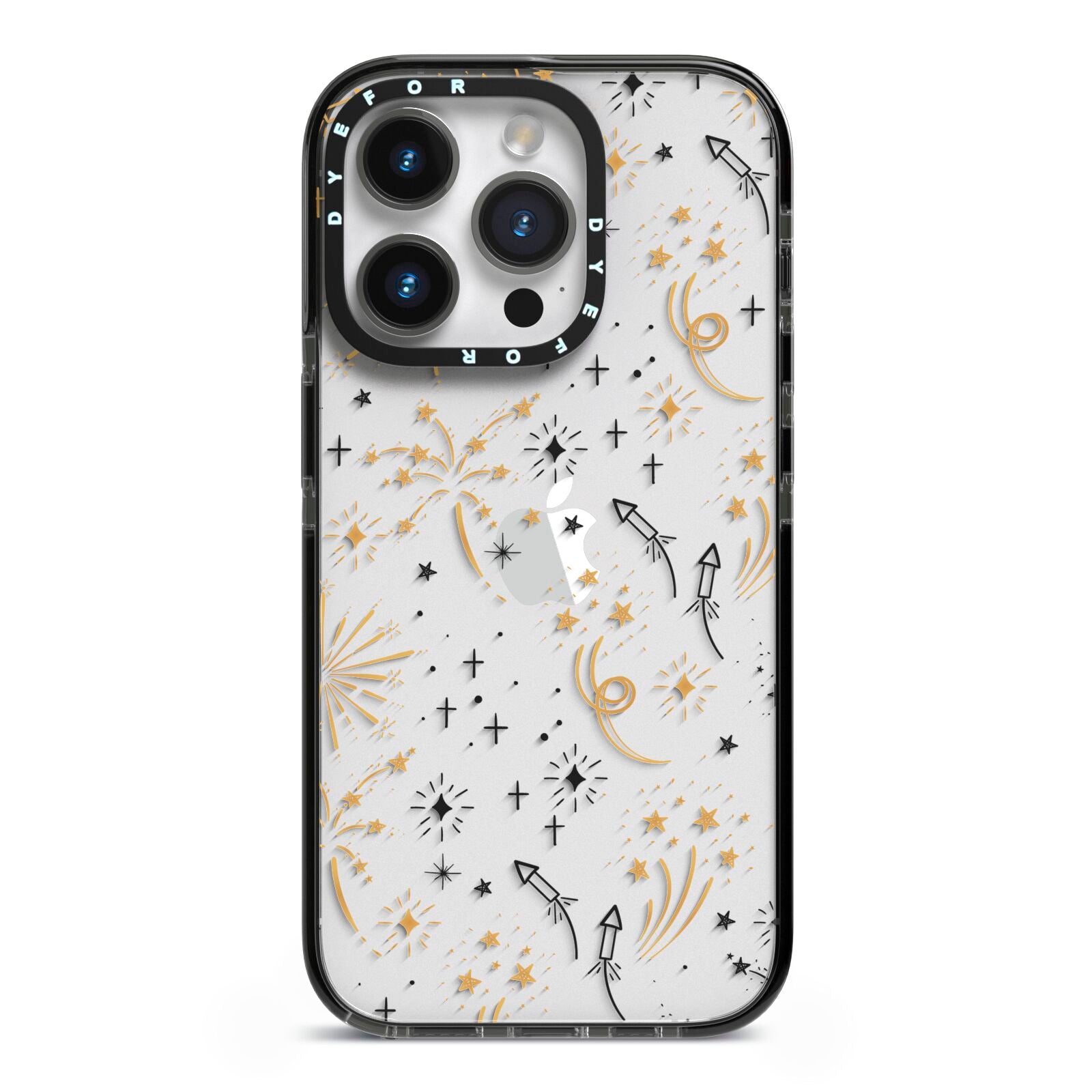 Firework iPhone 14 Pro Black Impact Case on Silver phone