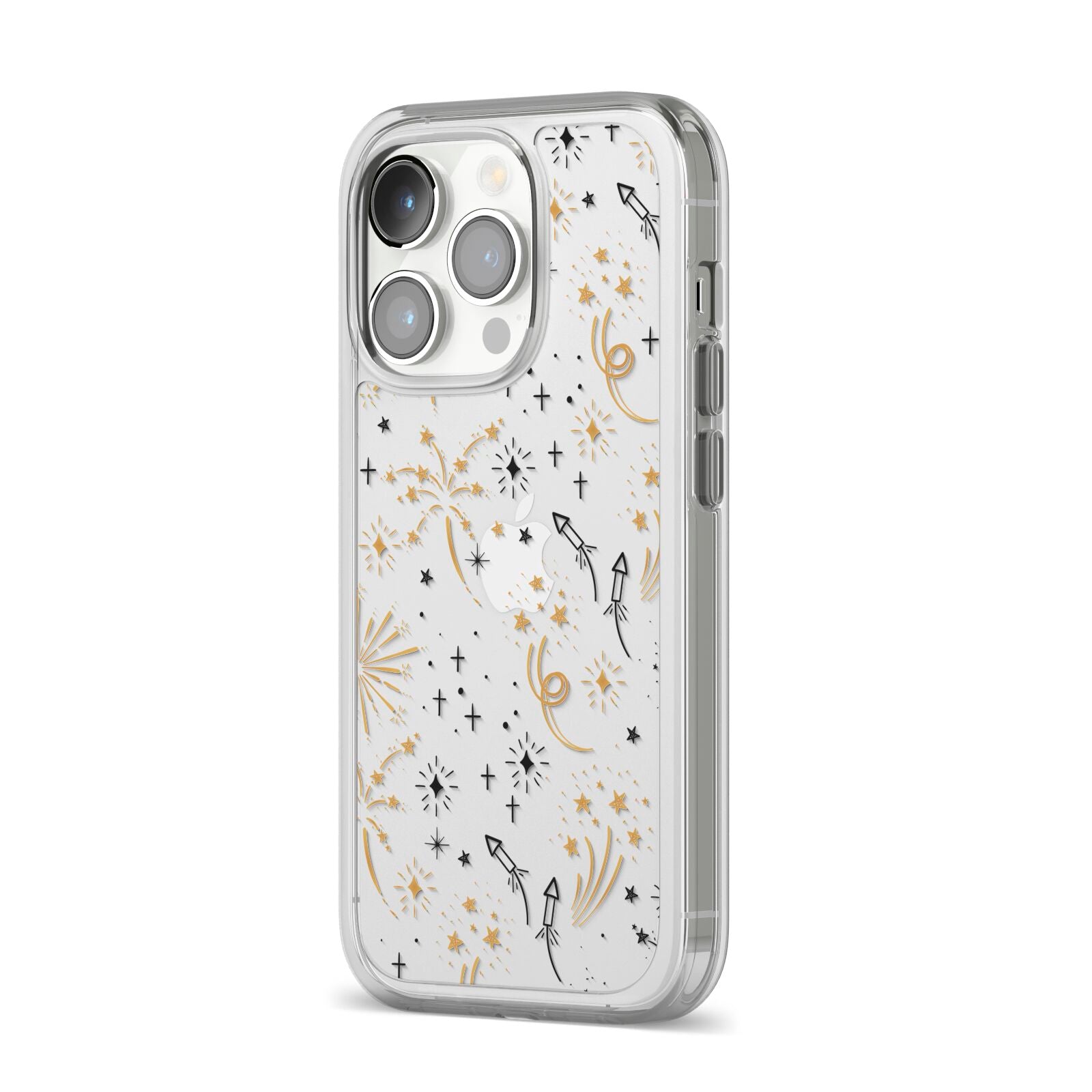 Firework iPhone 14 Pro Clear Tough Case Silver Angled Image