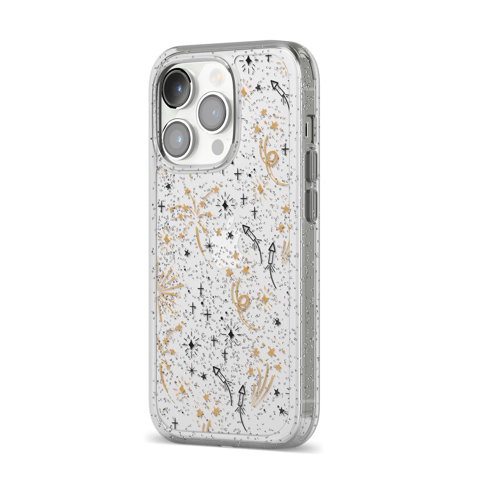 Firework iPhone 14 Pro Glitter Tough Case Silver Angled Image