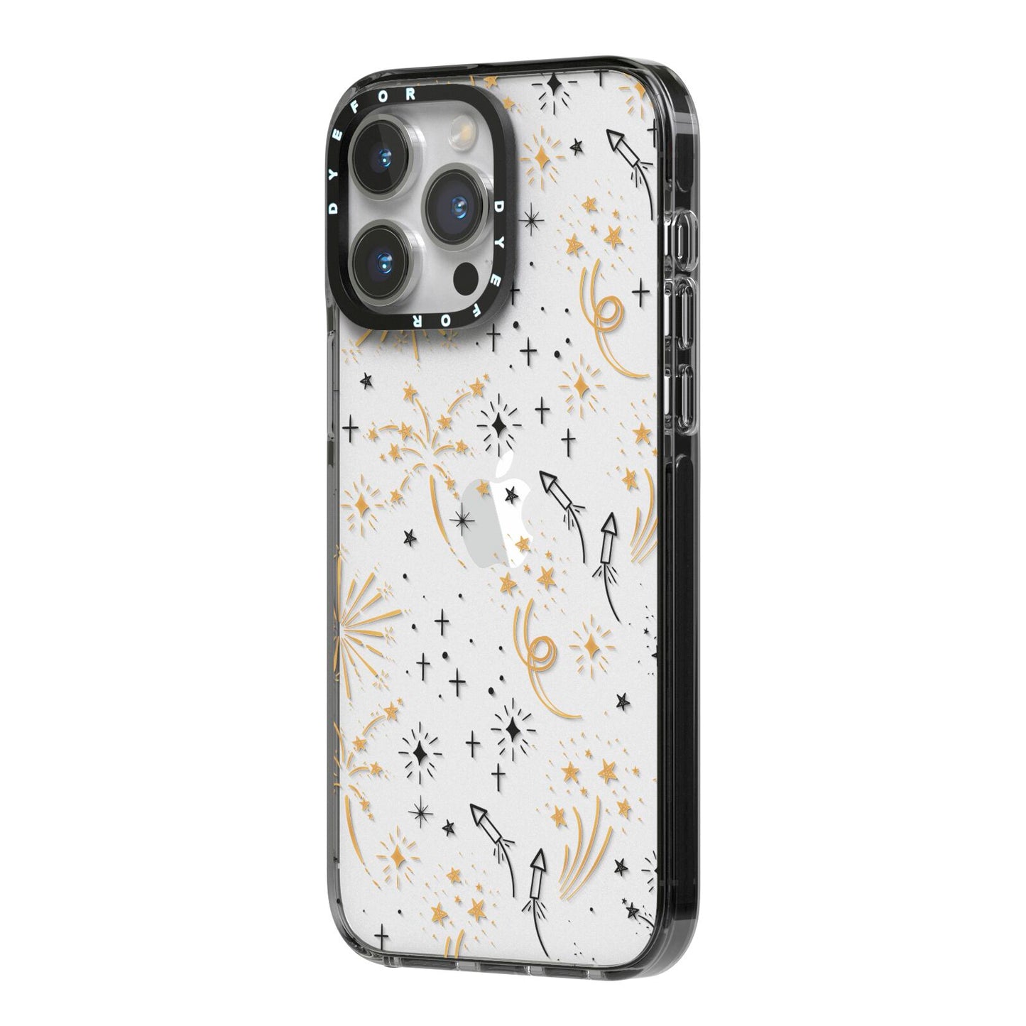 Firework iPhone 14 Pro Max Black Impact Case Side Angle on Silver phone