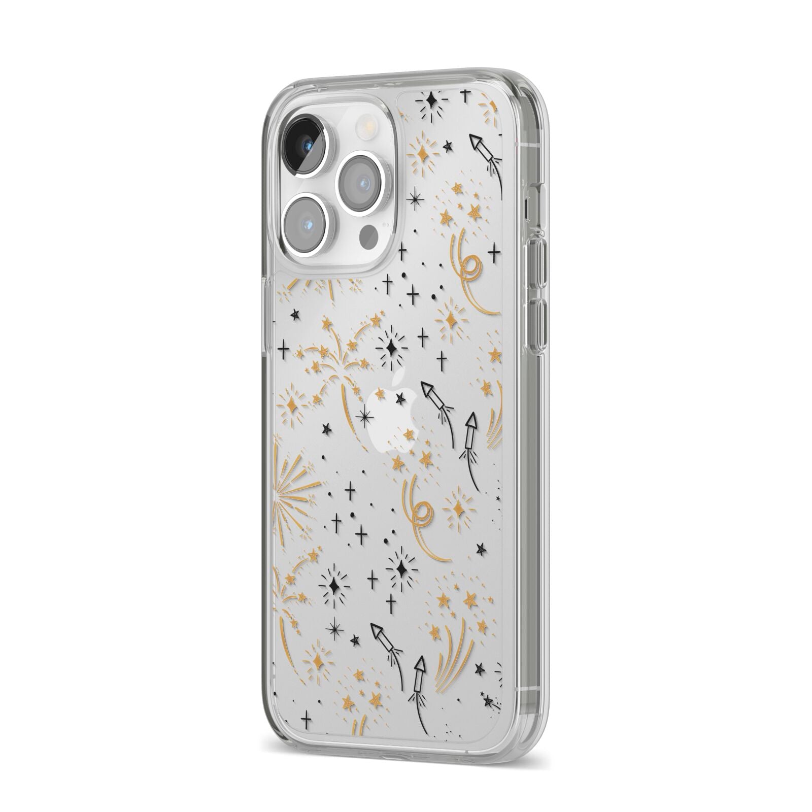 Firework iPhone 14 Pro Max Clear Tough Case Silver Angled Image