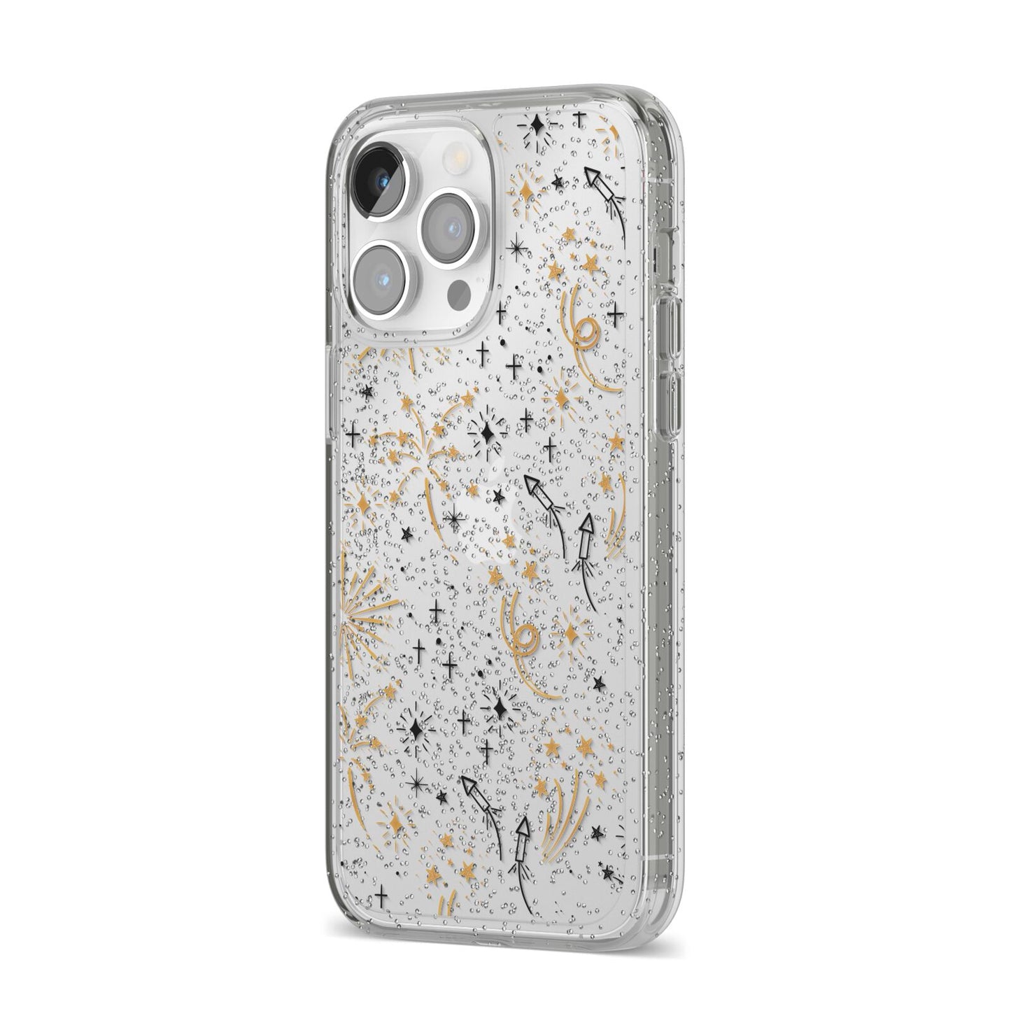 Firework iPhone 14 Pro Max Glitter Tough Case Silver Angled Image