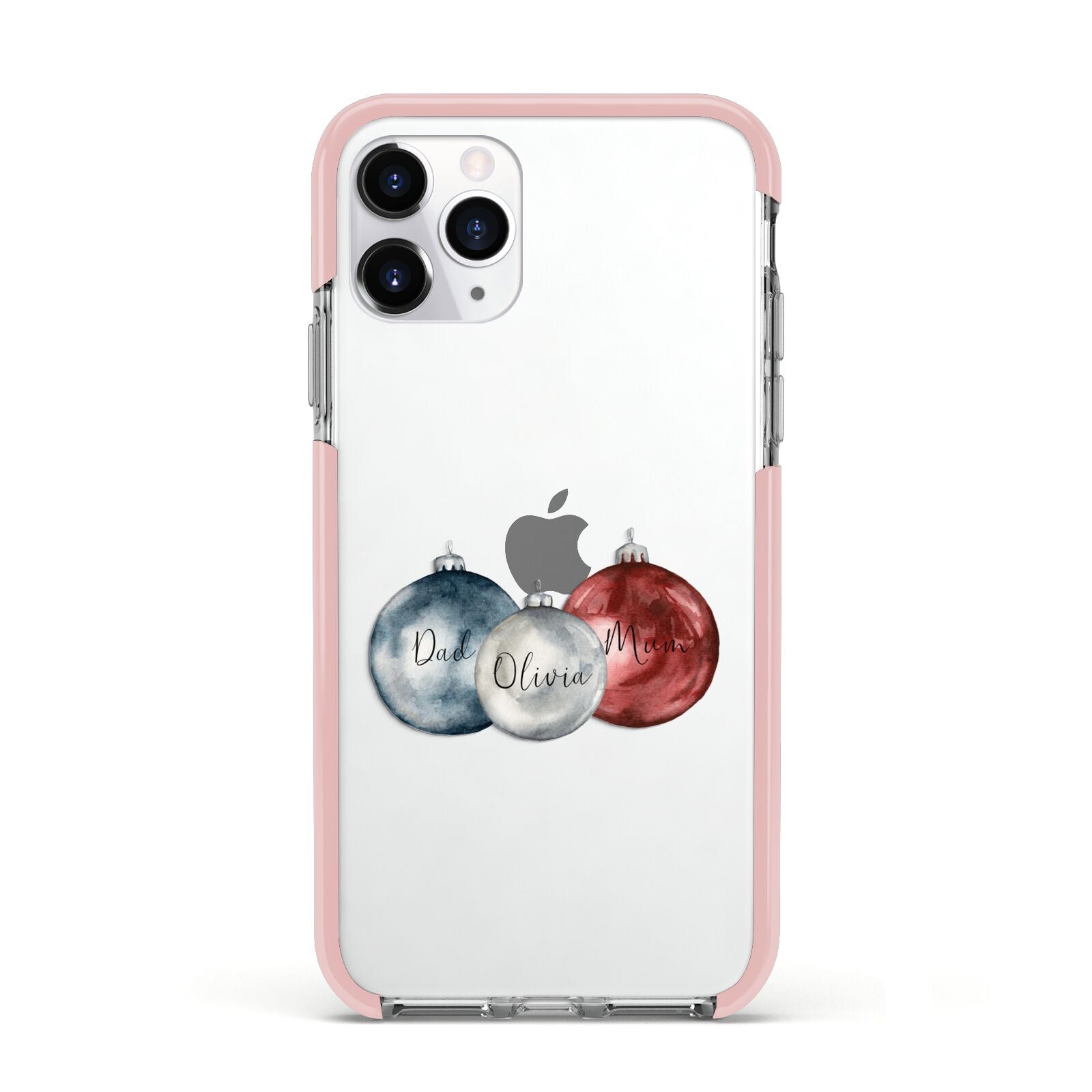 First Christmas Personalised Apple iPhone 11 Pro in Silver with Pink Impact Case