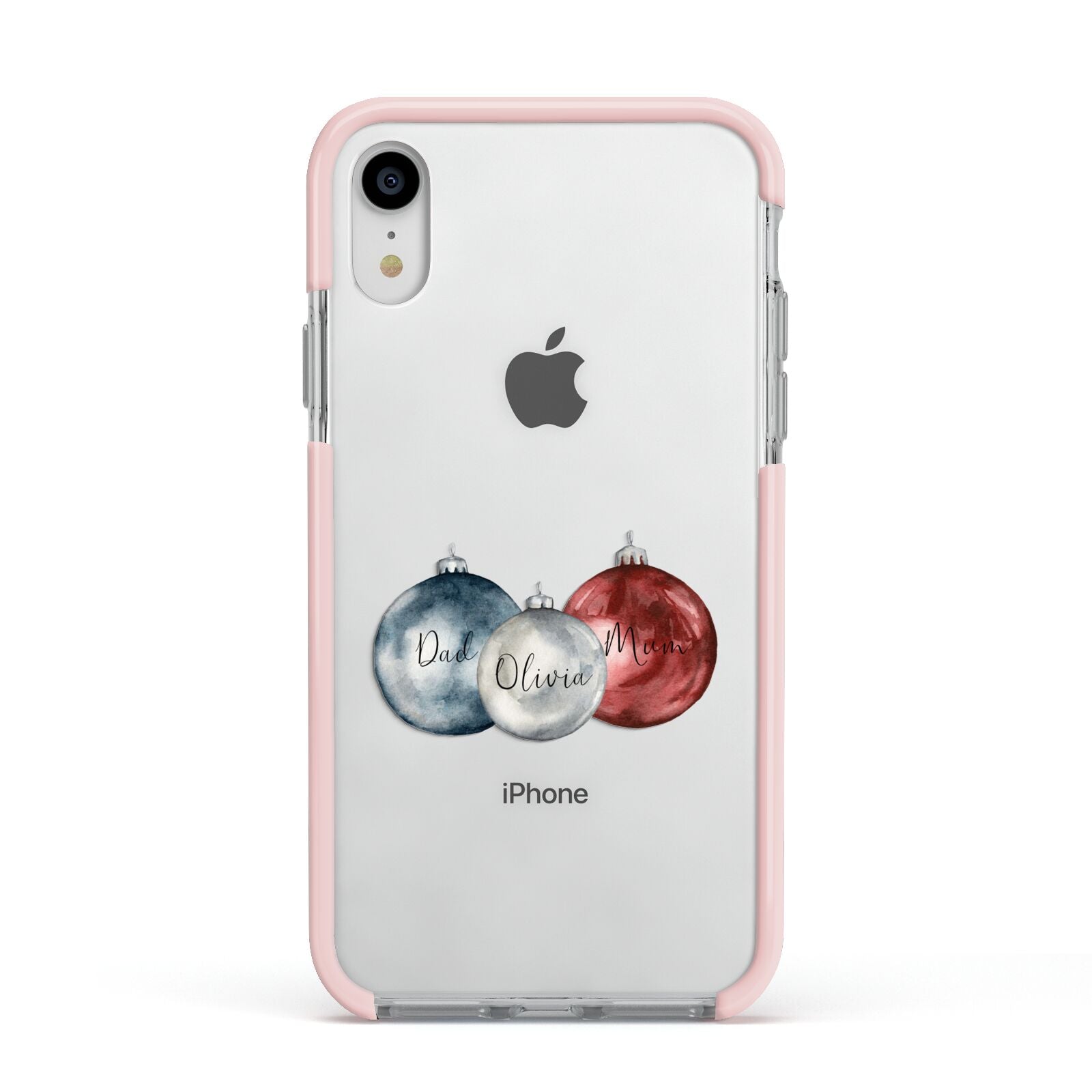 First Christmas Personalised Apple iPhone XR Impact Case Pink Edge on Silver Phone