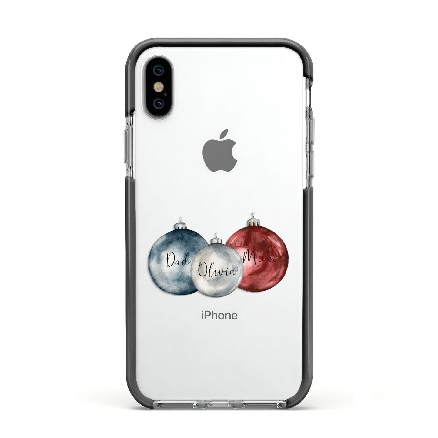 First Christmas Personalised Apple iPhone Xs Impact Case Black Edge on Silver Phone