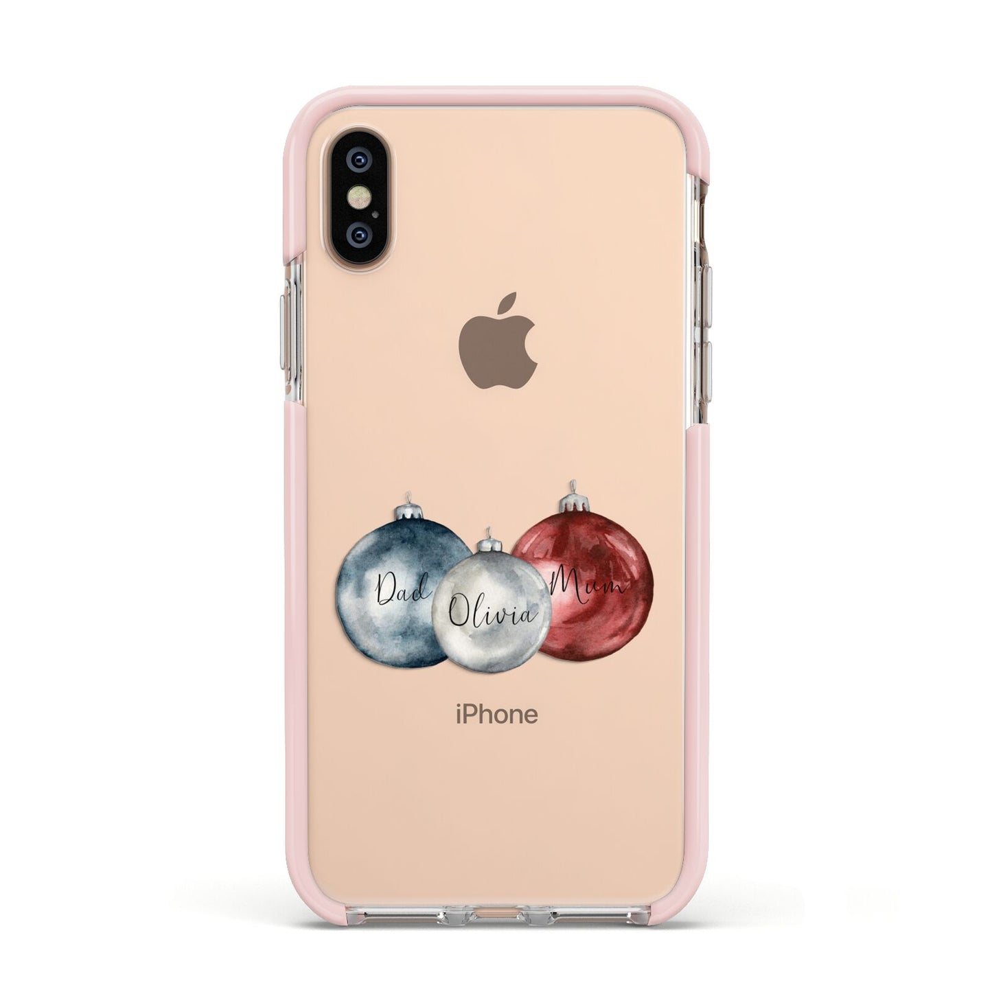 First Christmas Personalised Apple iPhone Xs Impact Case Pink Edge on Gold Phone