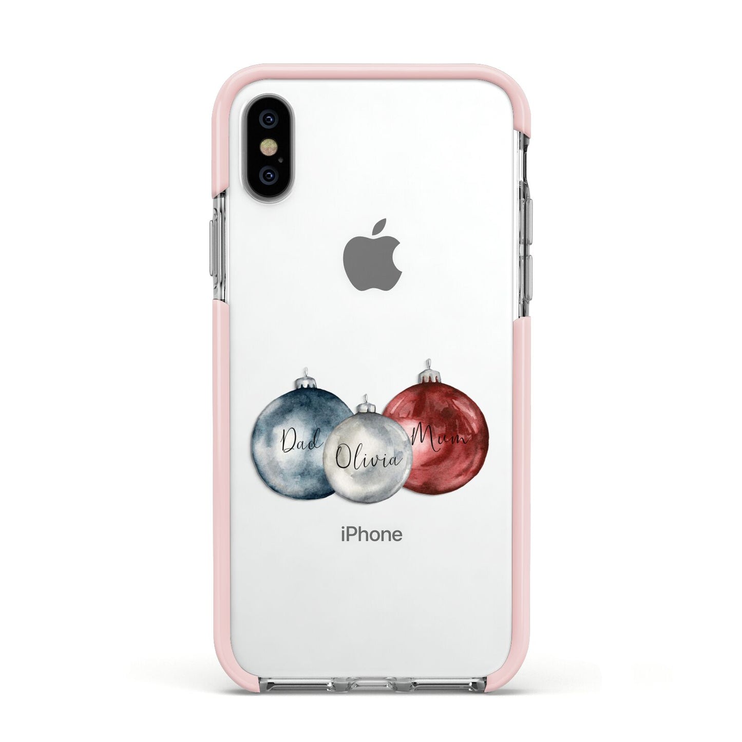 First Christmas Personalised Apple iPhone Xs Impact Case Pink Edge on Silver Phone