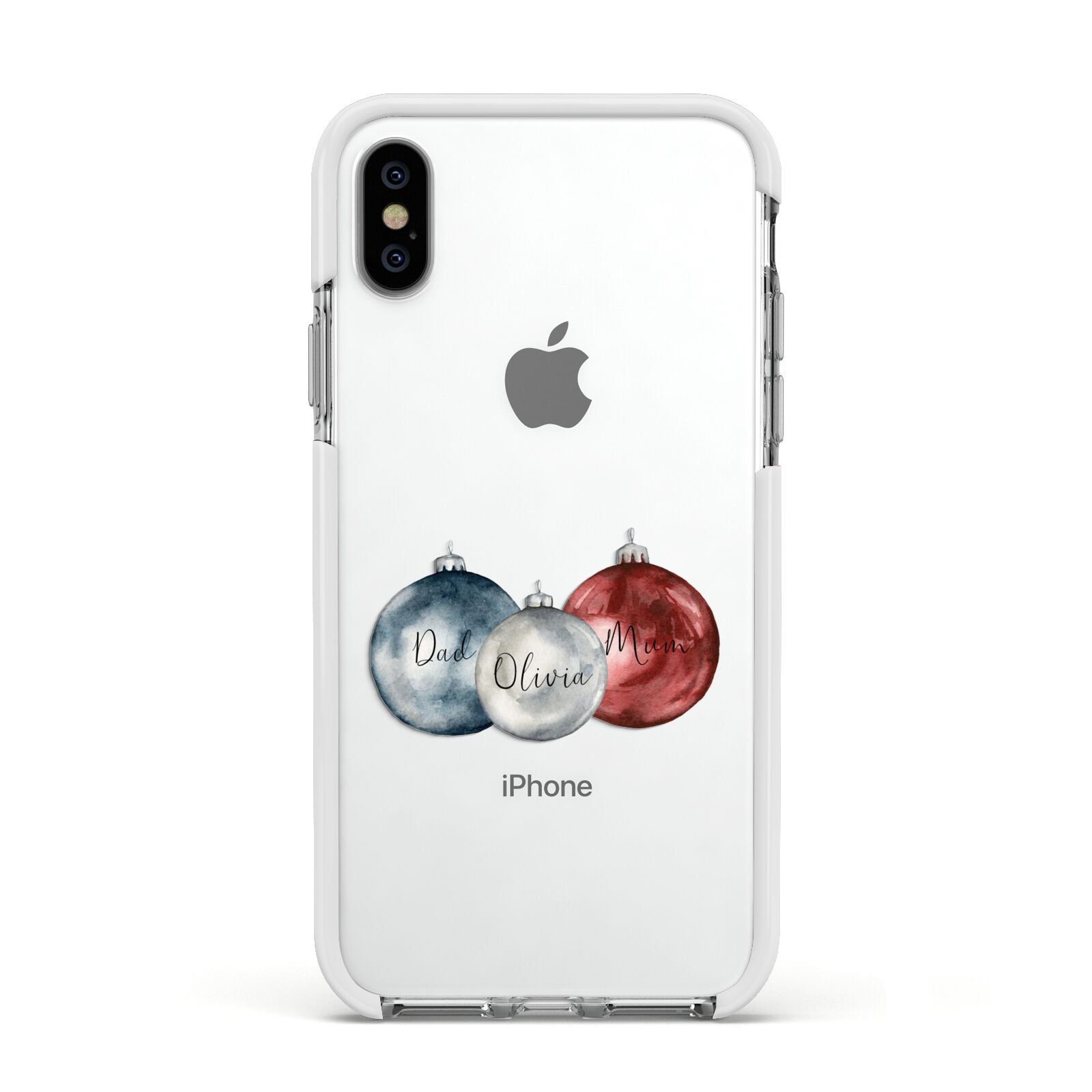 First Christmas Personalised Apple iPhone Xs Impact Case White Edge on Silver Phone