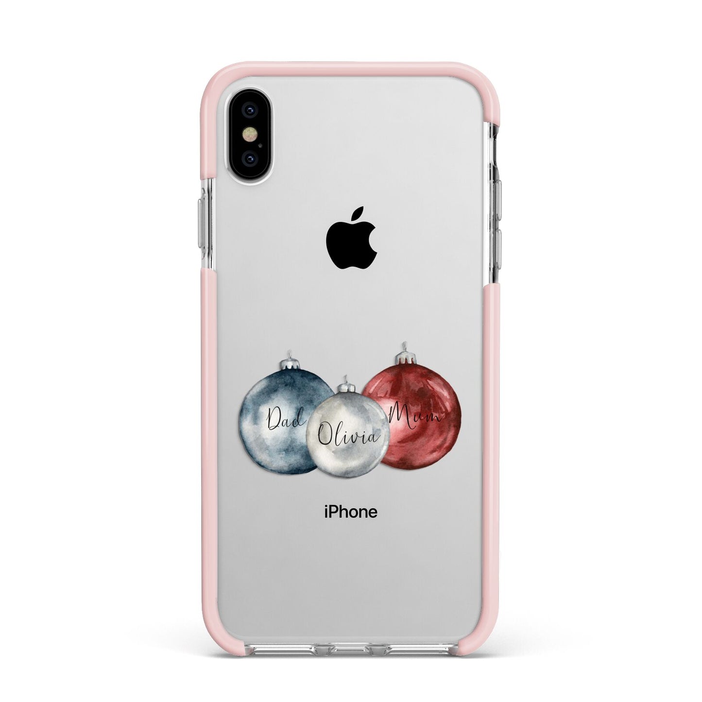 First Christmas Personalised Apple iPhone Xs Max Impact Case Pink Edge on Silver Phone