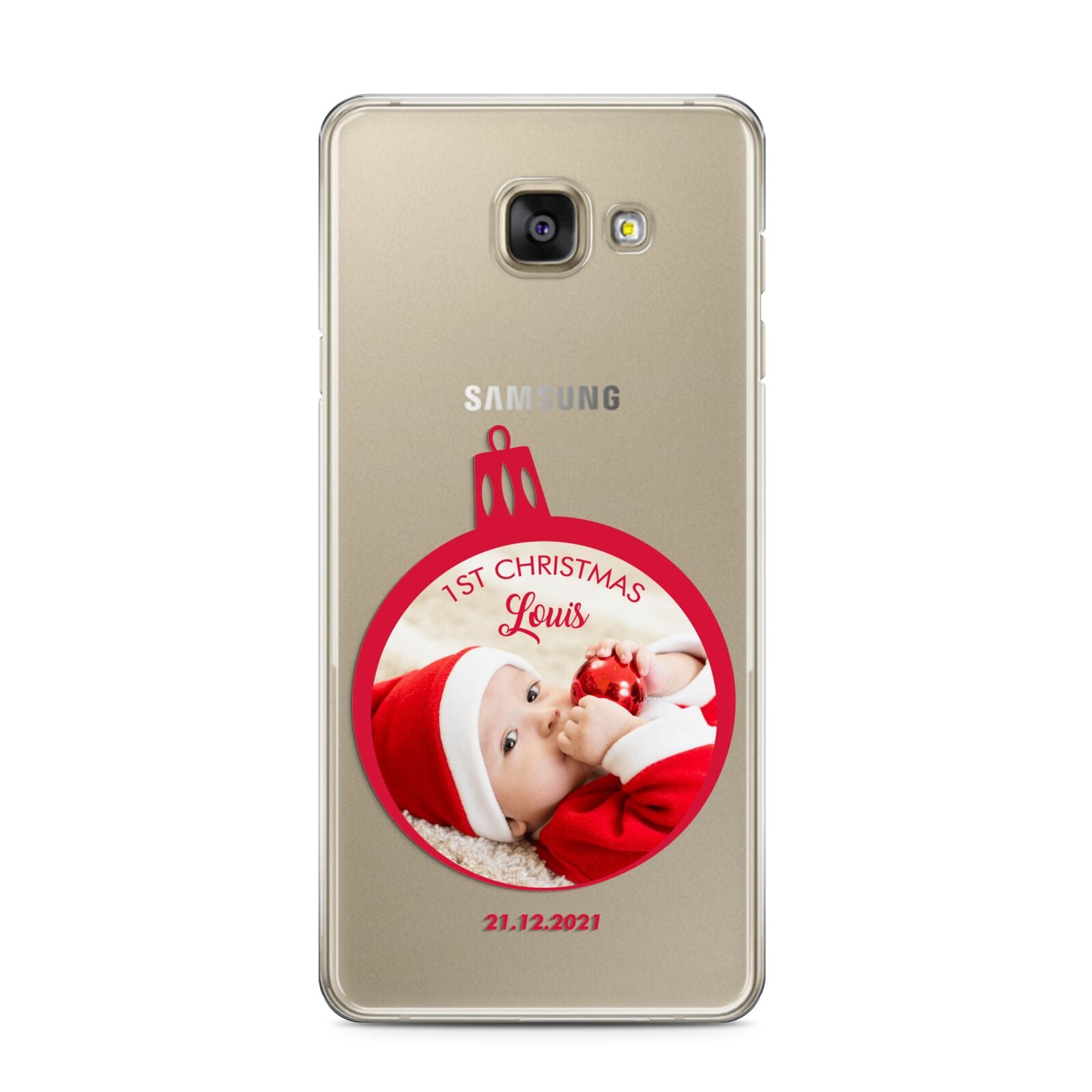 First Christmas Personalised Photo Samsung Galaxy A3 2016 Case on gold phone