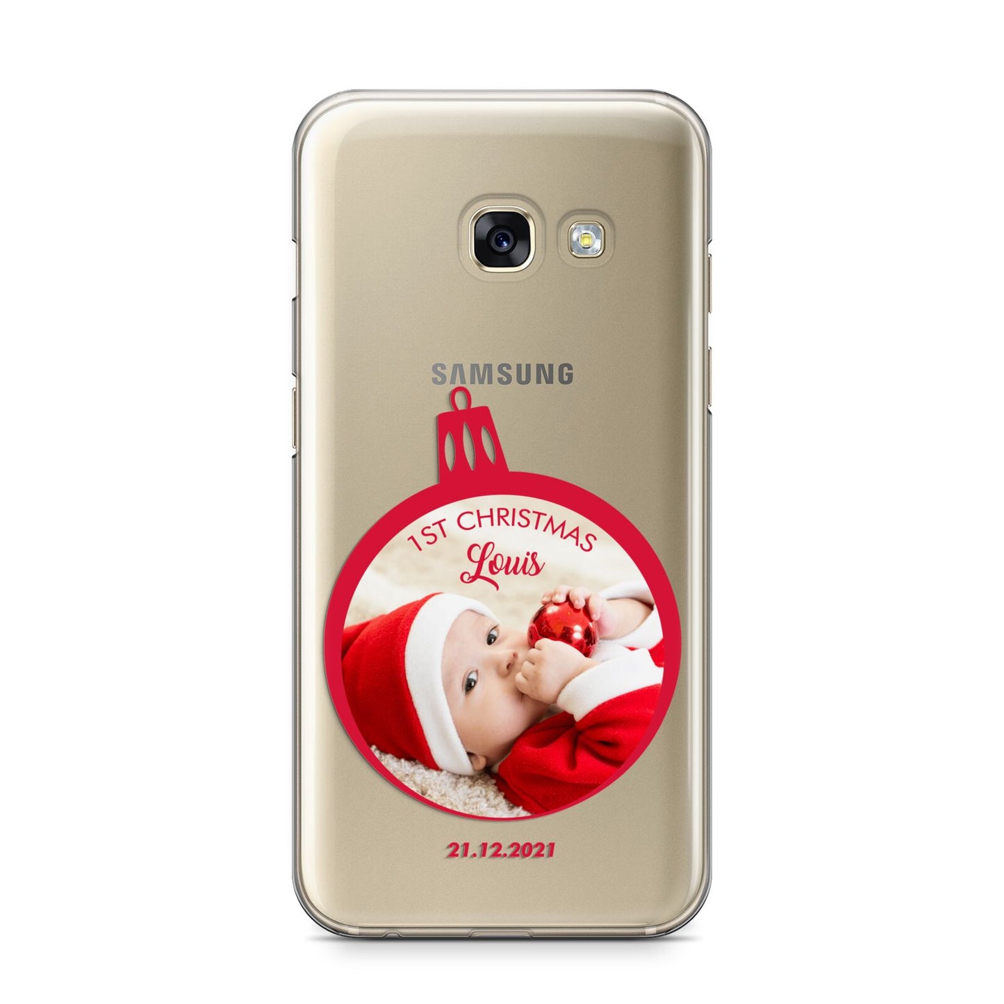 First Christmas Personalised Photo Samsung Galaxy A3 2017 Case on gold phone