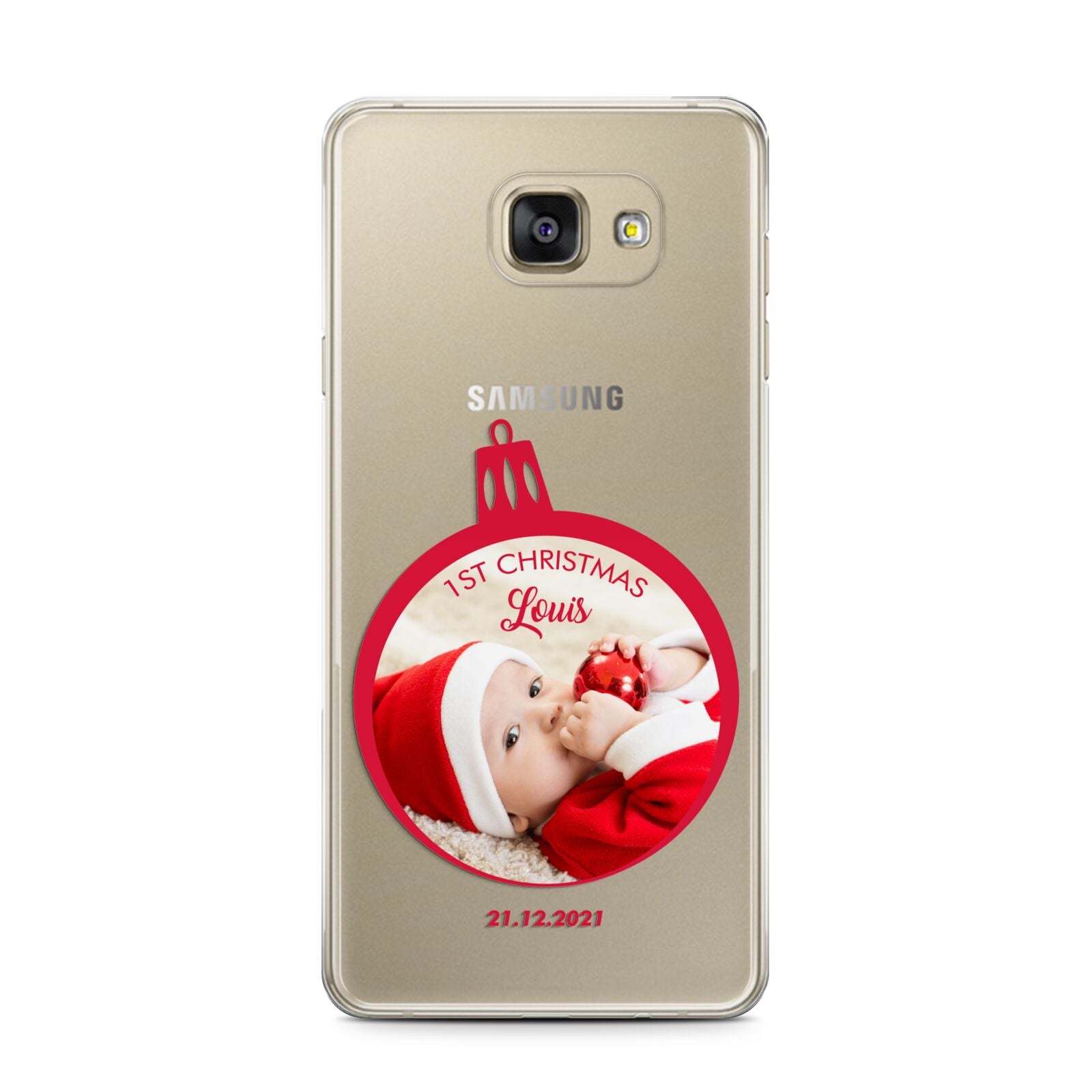 First Christmas Personalised Photo Samsung Galaxy A7 2016 Case on gold phone