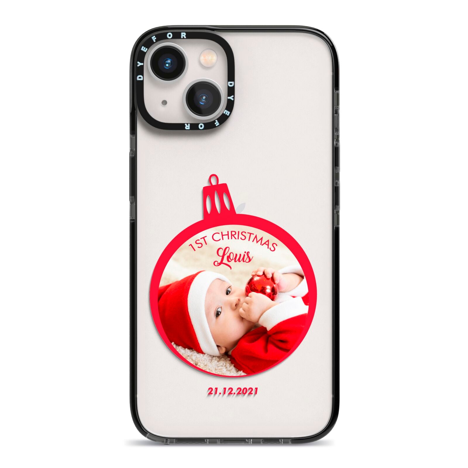 First Christmas Personalised Photo iPhone 13 Black Impact Case on Silver phone