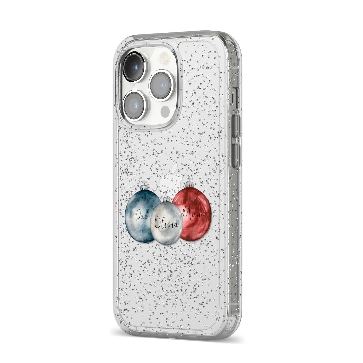 First Christmas Personalised iPhone 14 Pro Glitter Tough Case Silver Angled Image