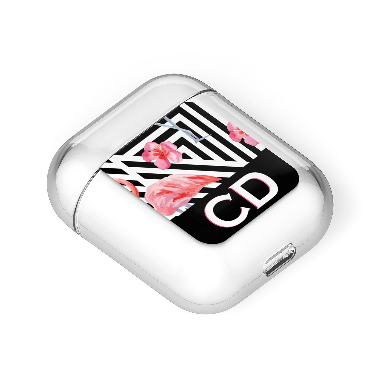 Flamingo Black Geometric AirPods Case Laid Flat