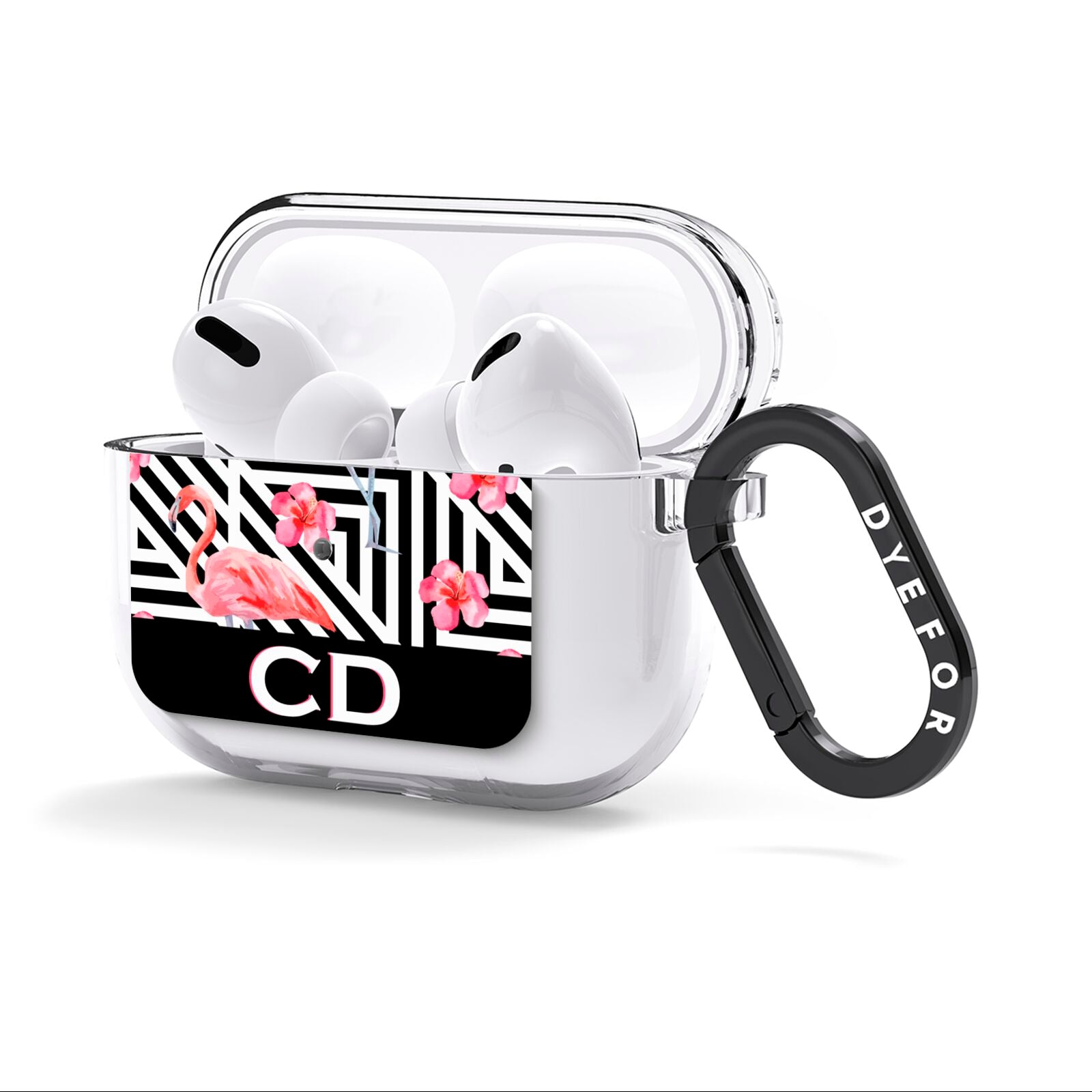 Flamingo Black Geometric AirPods Clear Case 3rd Gen Side Image