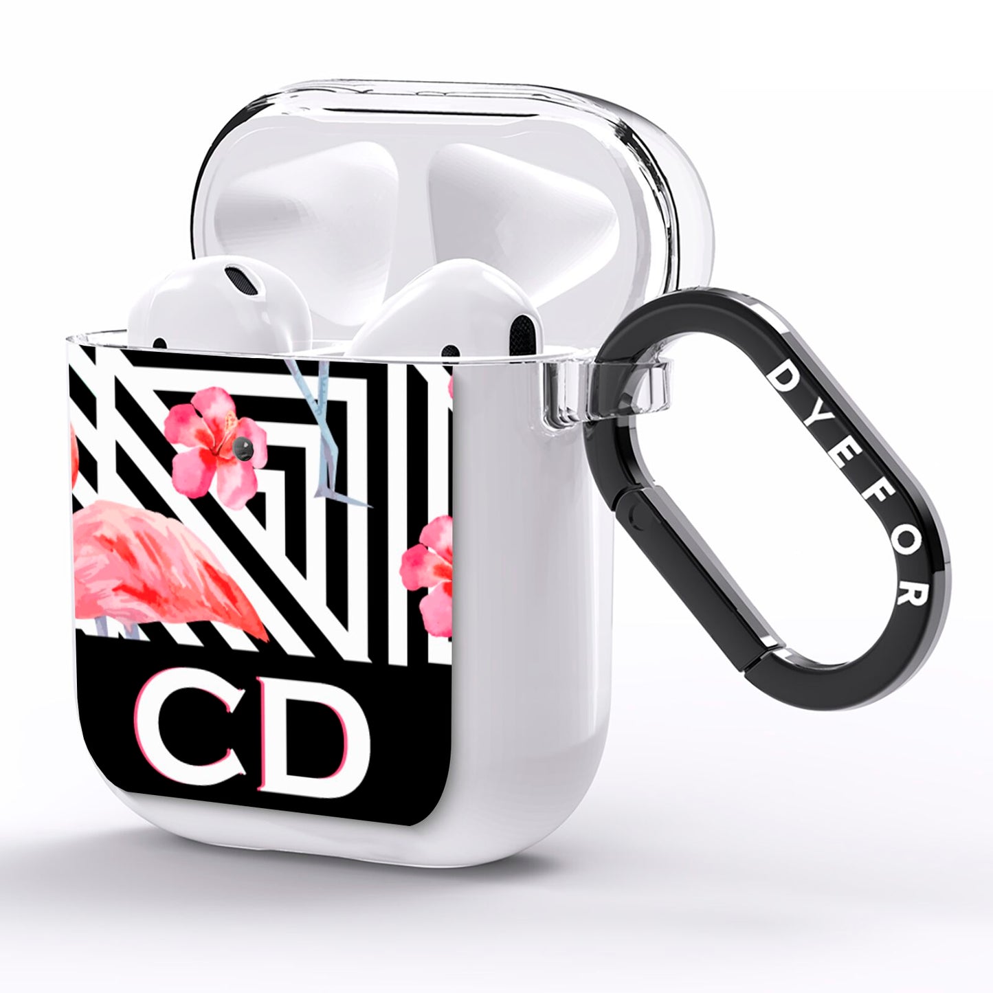 Flamingo Black Geometric AirPods Clear Case Side Image