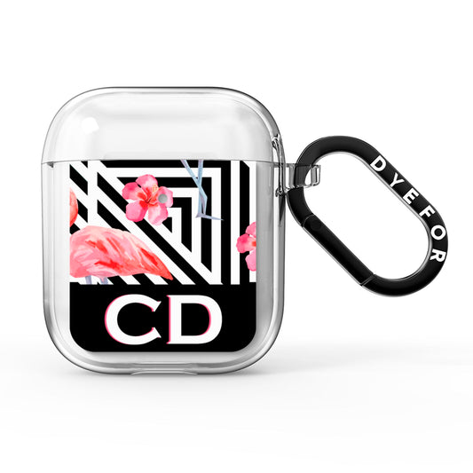 Flamingo Black Geometric AirPods Clear Case