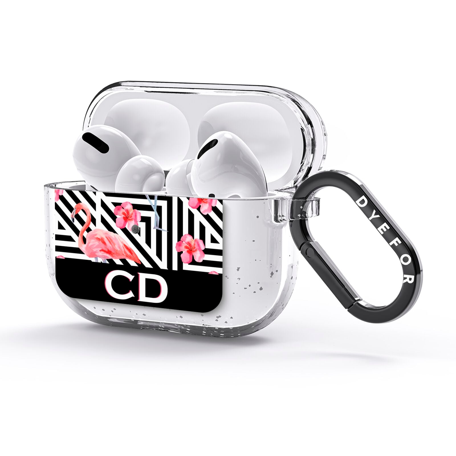 Flamingo Black Geometric AirPods Glitter Case 3rd Gen Side Image