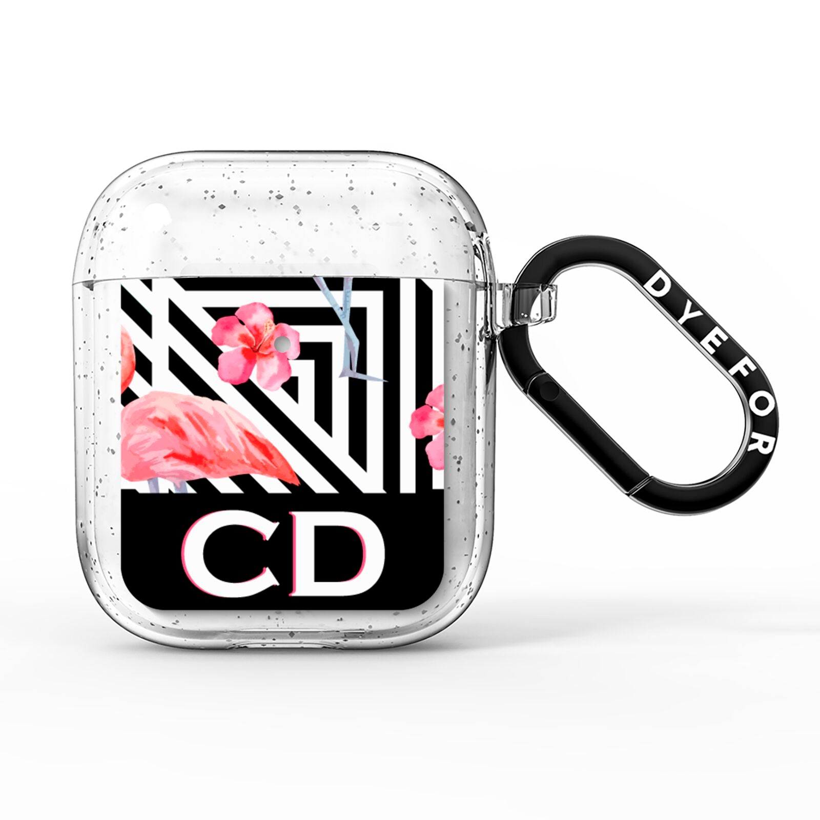 Flamingo Black Geometric AirPods Glitter Case